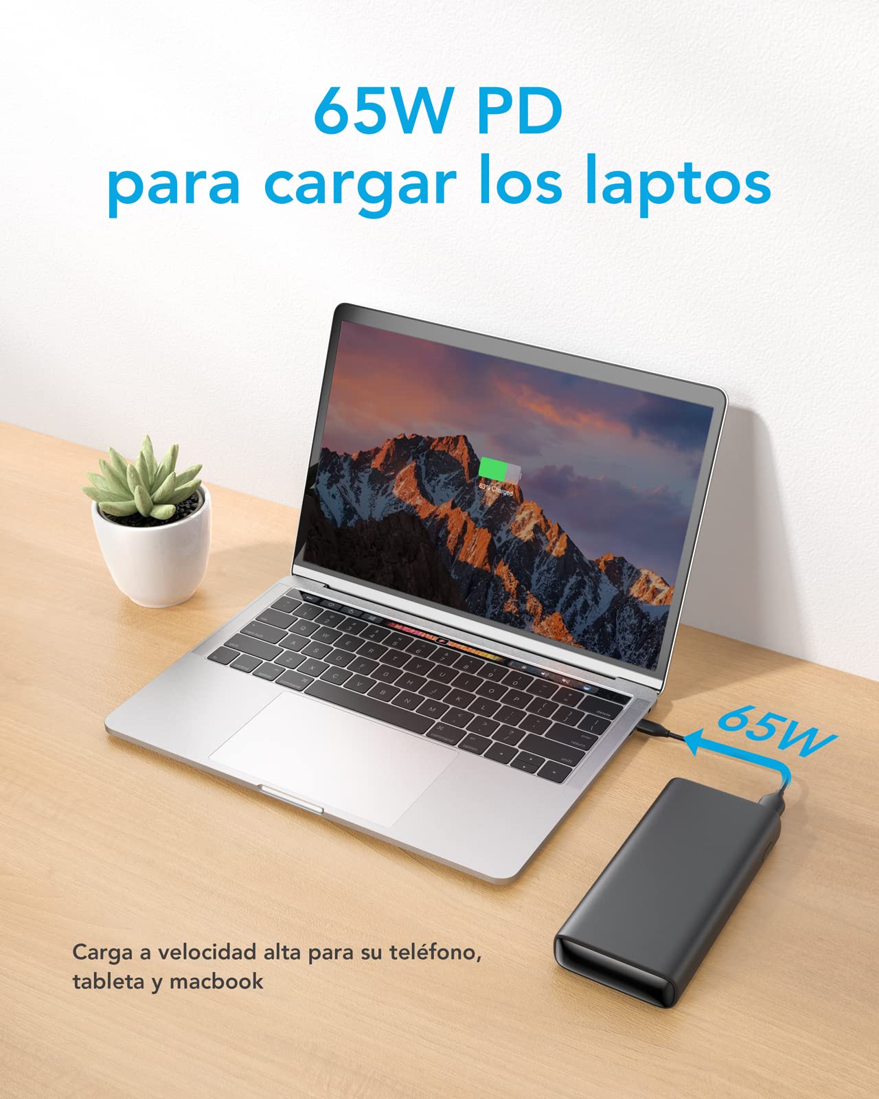 Banco de Energía de 65 W,Power Bank para Lapto 23800 mAh,Cargador de Batería de Energía USB C, Pila portatil,Compatible con Tabletas Laptos iPhone 16 Pro MAX 15 14 iPad Xiaomi 15 Ultra 4 Galaxy S25