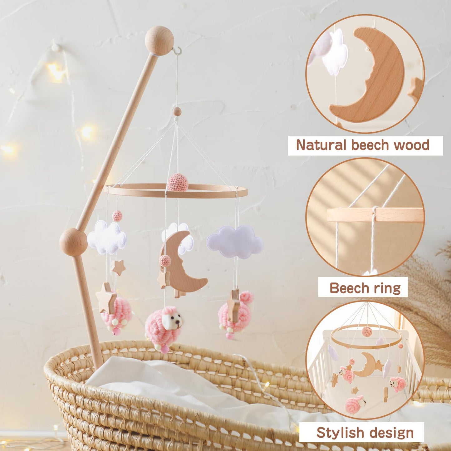 Ikubigu - Móvil para cuna, Montessori para cuna de bebé para niños y niñas, Móvil de bebé para moisés, decoración de cuarto de bebé para colgar recámara infantil, juguetes para calmar – Regalo neutro