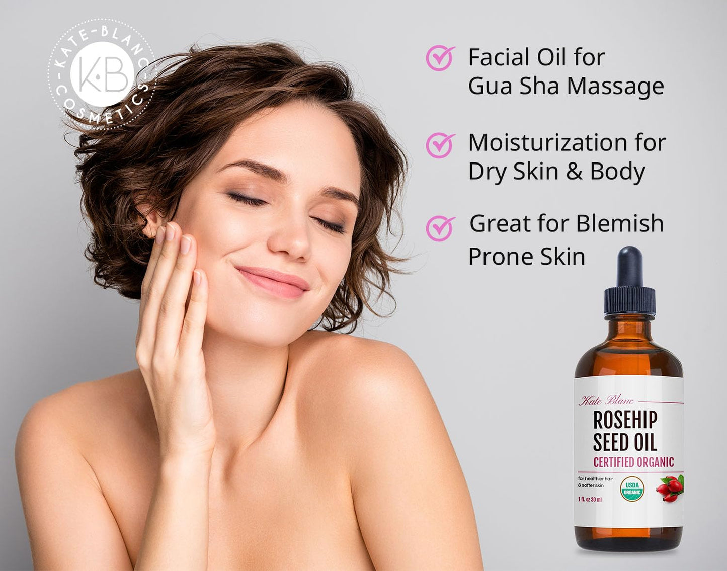 Kate Blanc Cosmetics Rosehip Seed Oil 30 ml - Hidratación - - Piel Radiante - Tono Uniforme - Hecho en USA