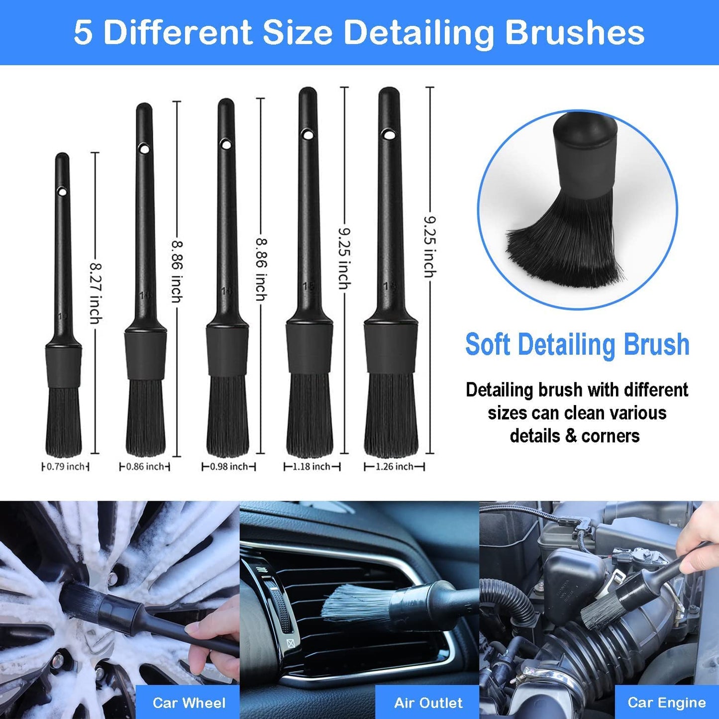Korins Juego de Cepillos para Limpieza de Coches, 27PCS Kit de Cepillo de Limpieza de Llantas de Coche, Juego de Cepillos para Taladro, Kit de Lavado para Interior, Exterior y Ruedas