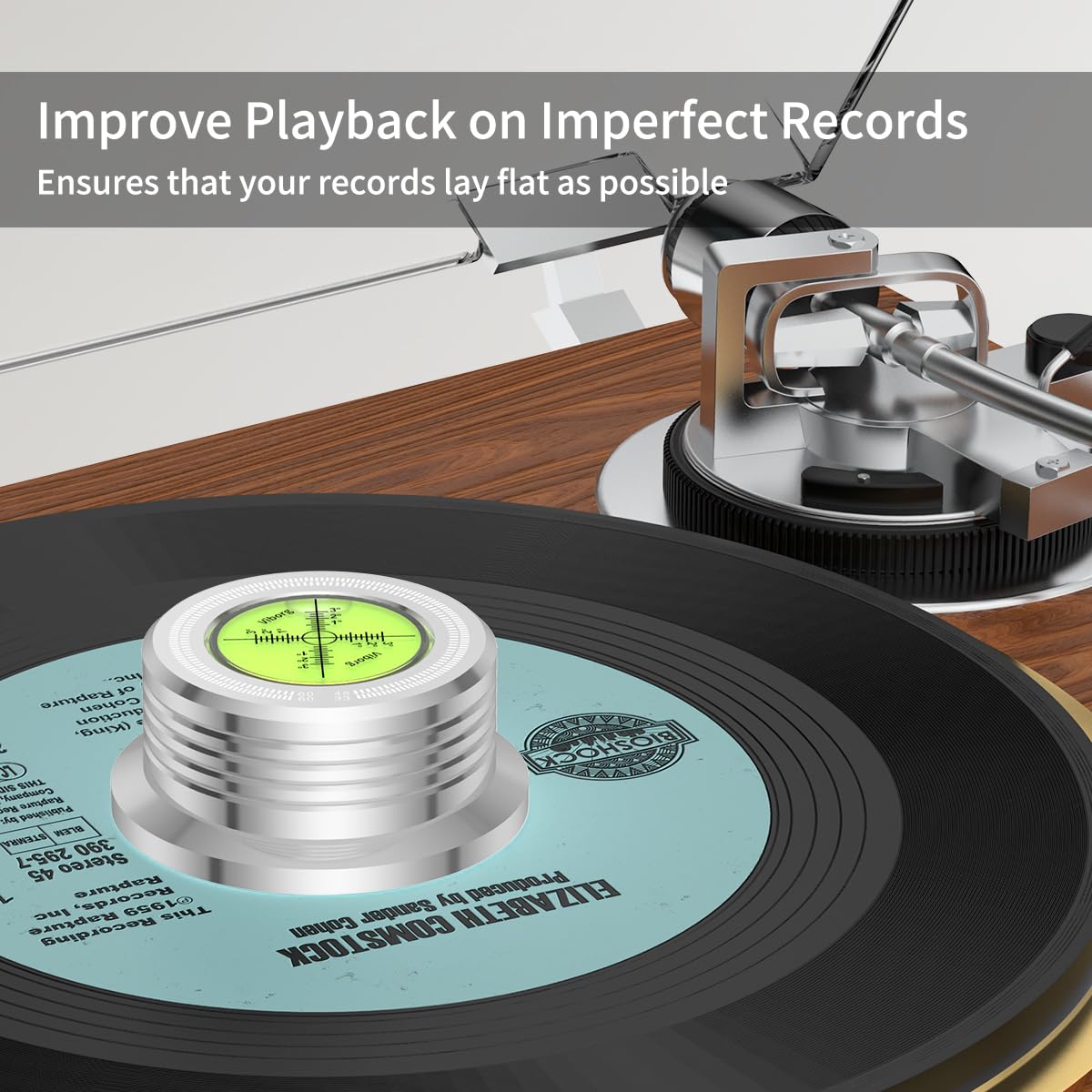 Viborg LP628S Estabilizador de disco de peso de registro, nivel de placa giratoria plateado de 60 Hz, 280 G (10 onzas) HiFi 3 en 1 abrazadera de vinilo a prueba de vibraciones con nivelación de