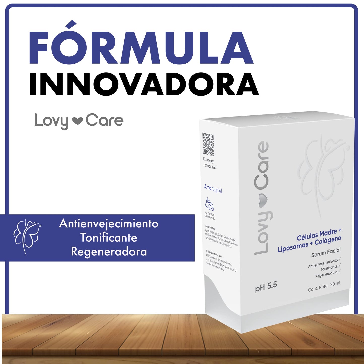 Lovy Care Serum Facial Cells Madre + Liposomes + COLAGENO tonificante, Regeneradora + pH 5.5 piel Sana