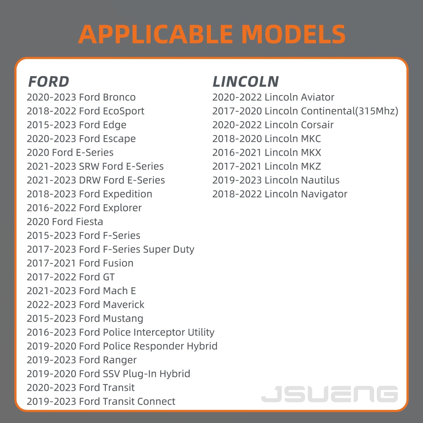 Sensor de Presión de Neumáticos Jsueng Ford Negro Paquete de 4