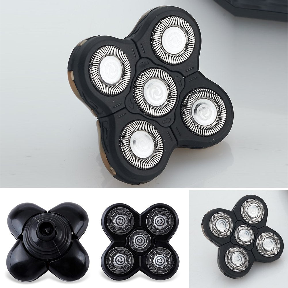 Cabezales de repuesto para maquinilla de afeitar eléctrica para hombres, 5 en 1, reemplazable, flotante, lavable, cuchilla recortadora de cabeza (negro)