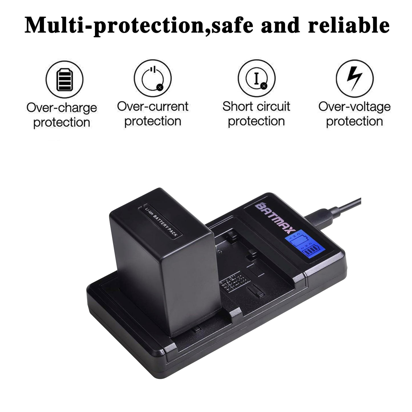Batmax - 2 baterías NP-FV100 de 3900 mAh + cargador dual USB LCD para Sony NP-FV100A; DCR-SR15, SR21, SR68, SX44, SX85, FDR-AX100, HDR-CX110, HDR-XR160, HDR-CX360V, CX560V, CX10V 7 V, V, HDHDHDHDR-P