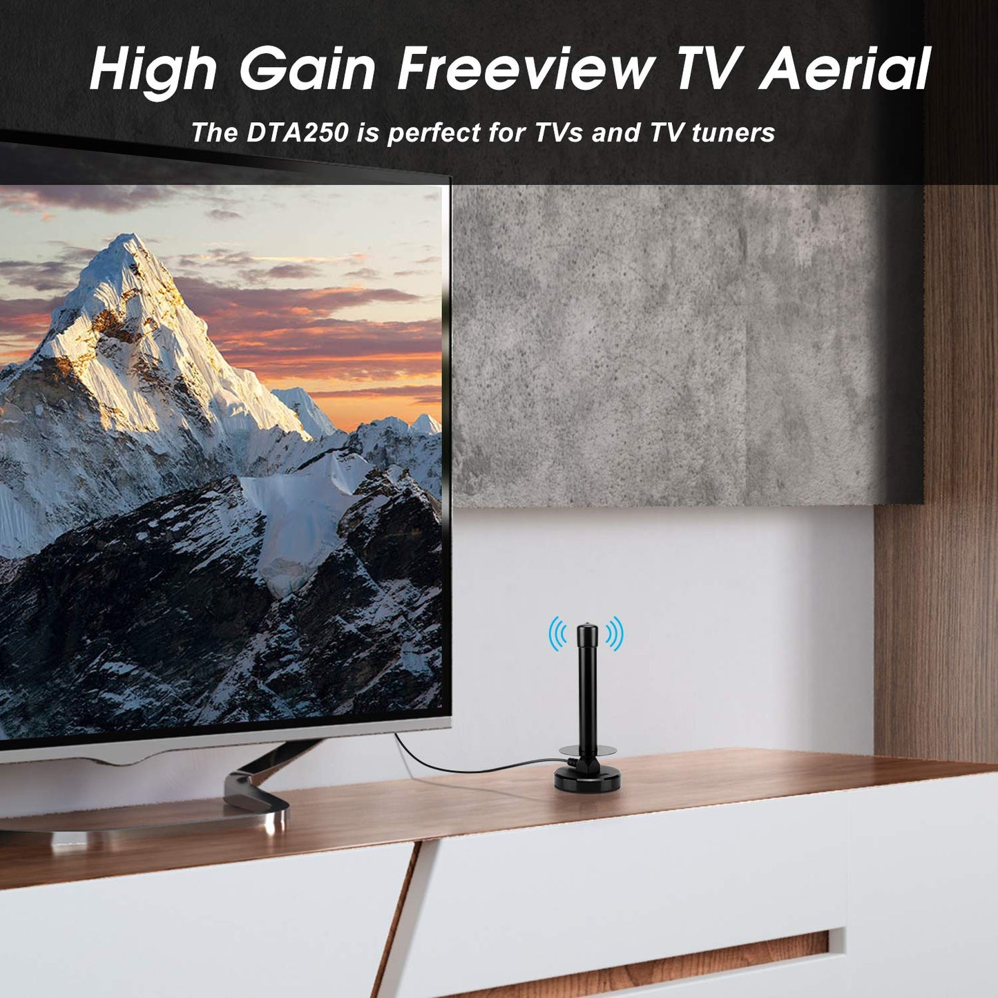 August Antena Digital HDTV DTA250 - Antena de TV portátil de Alta Ganancia con Base magnética y Cable coaxial - Alcance de 75 Millas
