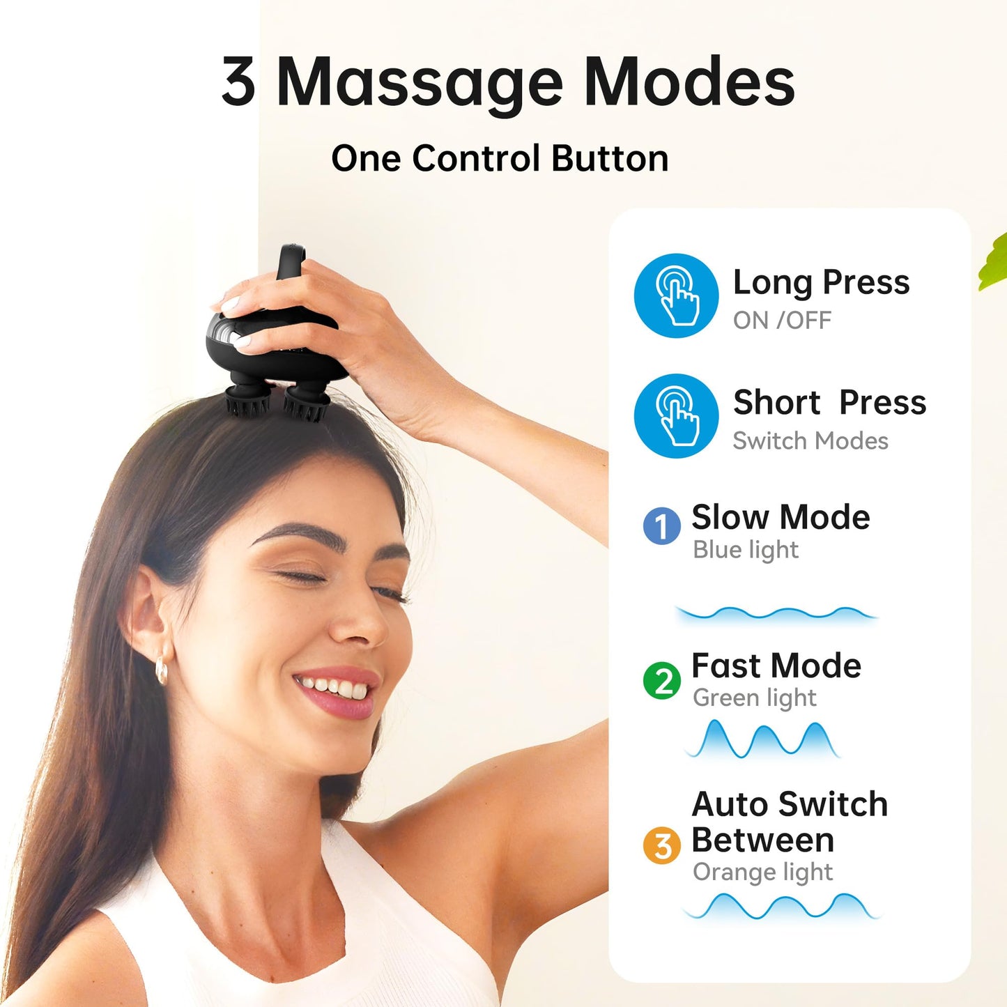 COMFIER Masajeador De Cabeza, Masajeador De Cuero Cabelludo Para El Crecimiento Del Cabello Con 3 Modos De Amasado, Masajeador Corporal Impermeable Para Aliviar El Estrés, Masajeador Para Gatos(Negro)