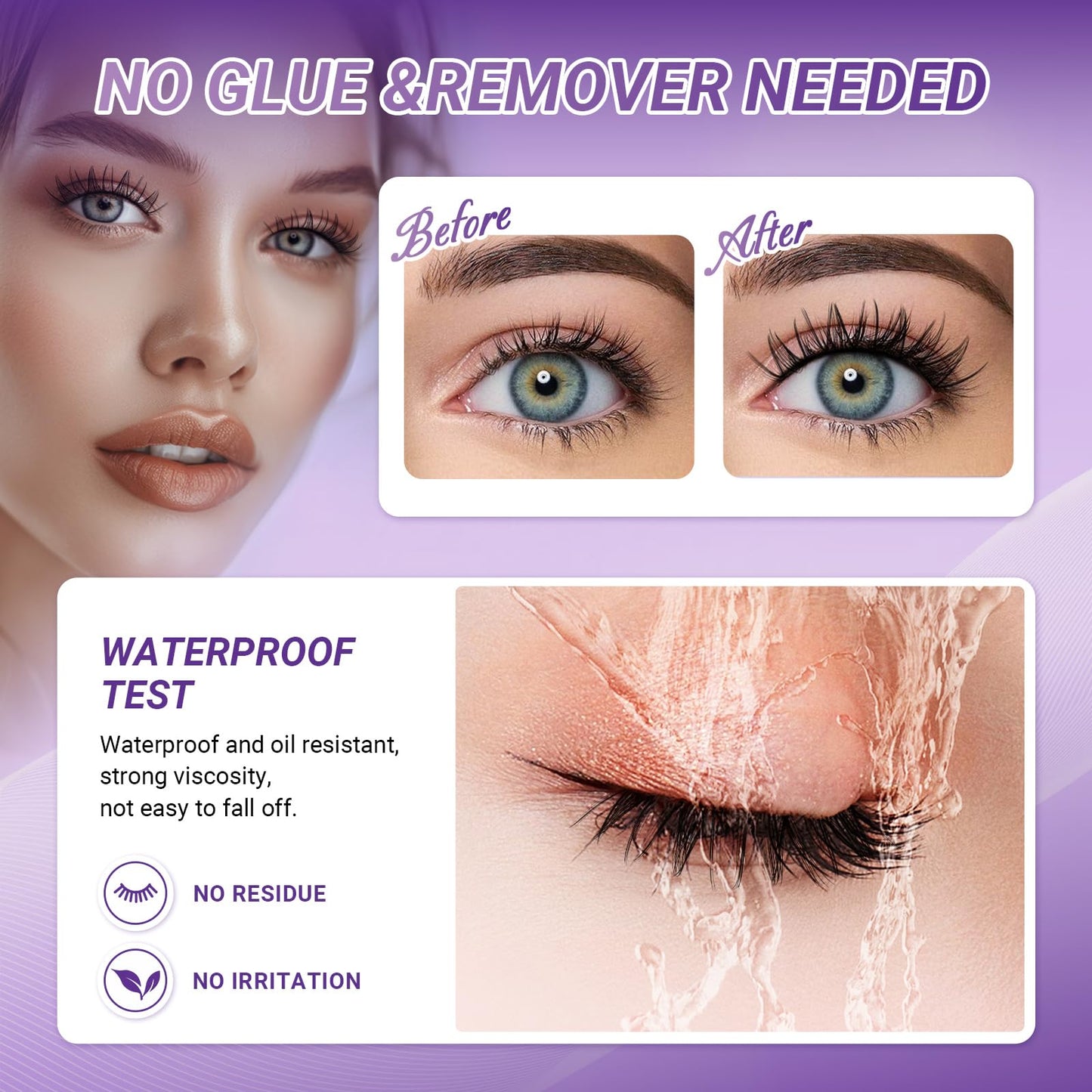 NAGARAKU Grupos De Pestañas Autoadhesivos Para 40 Pcs No Necesita Pegamento Ni Removedor Presión En Un Solo Paso Pestañas Reutilizables Prepegadas En Casa Loto de Nieve (SA-13,0.07 C Curl 10-12mm)