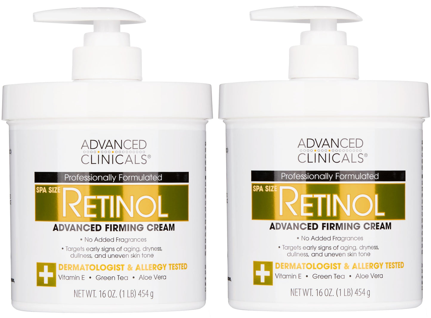 Set de Valor Advanced Clinicals Retinol Cream con 2 Botellas de 16oz y Bomba. Crema Antiarrugas con Retinol y Antioxidantes. Firmeza definitiva para Rostro, Cuello, Manos y Cuerpo. ¡Potencia tu piel hoy!