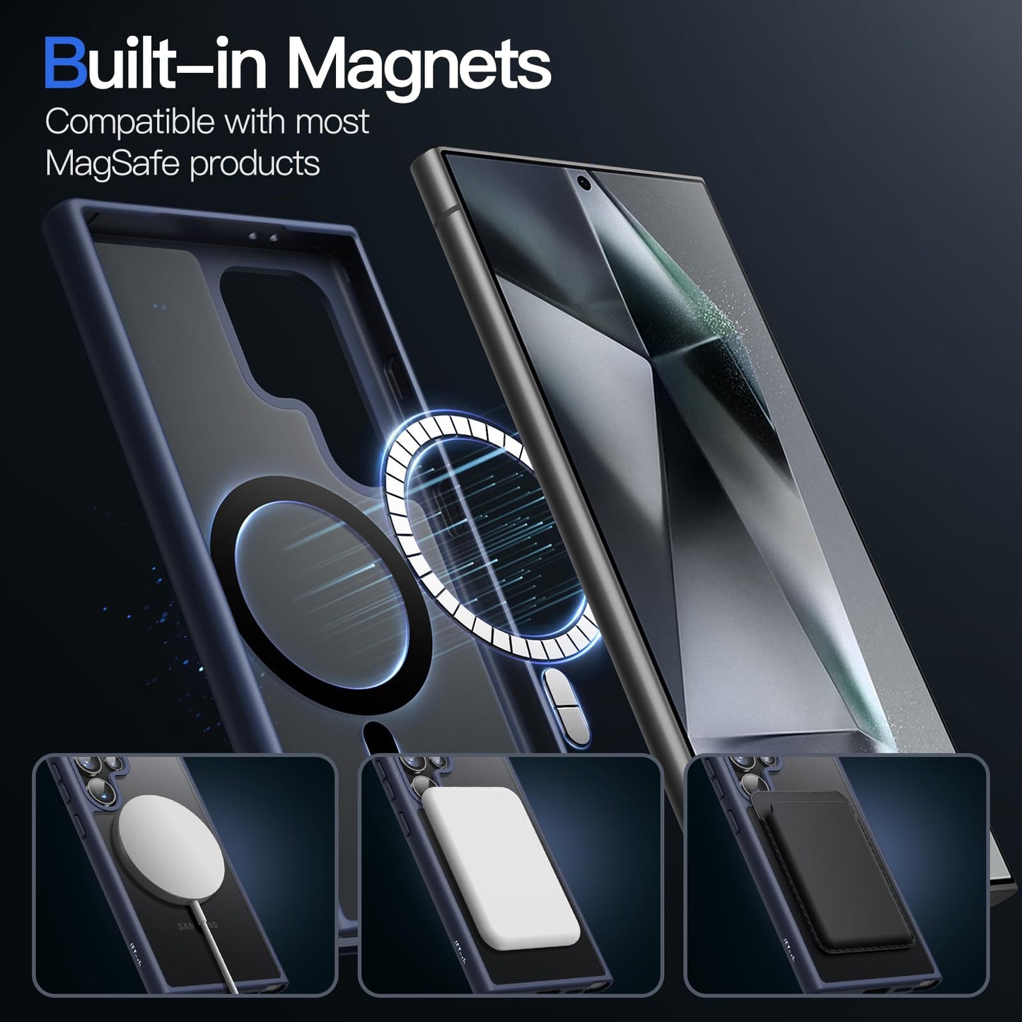 JETech Funda Magnética para Samsung Galaxy S24 Ultra 5G, Compatible con MagSafe, Carcasa Antigolpes Translúcida Mate Respaldo (Azul Oscuro)