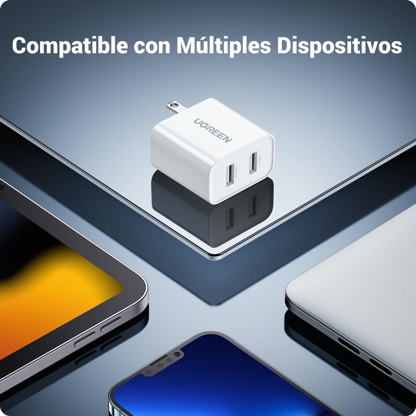 UGREEN 2 Puertos USB Cargador 3.4A Compatible con iPhone 16 15 14 13 12 11 Pro, iPad, Galaxy S10 S9 S8 S7 Note, LG, Motorola, Caaras, Ebook, MP3