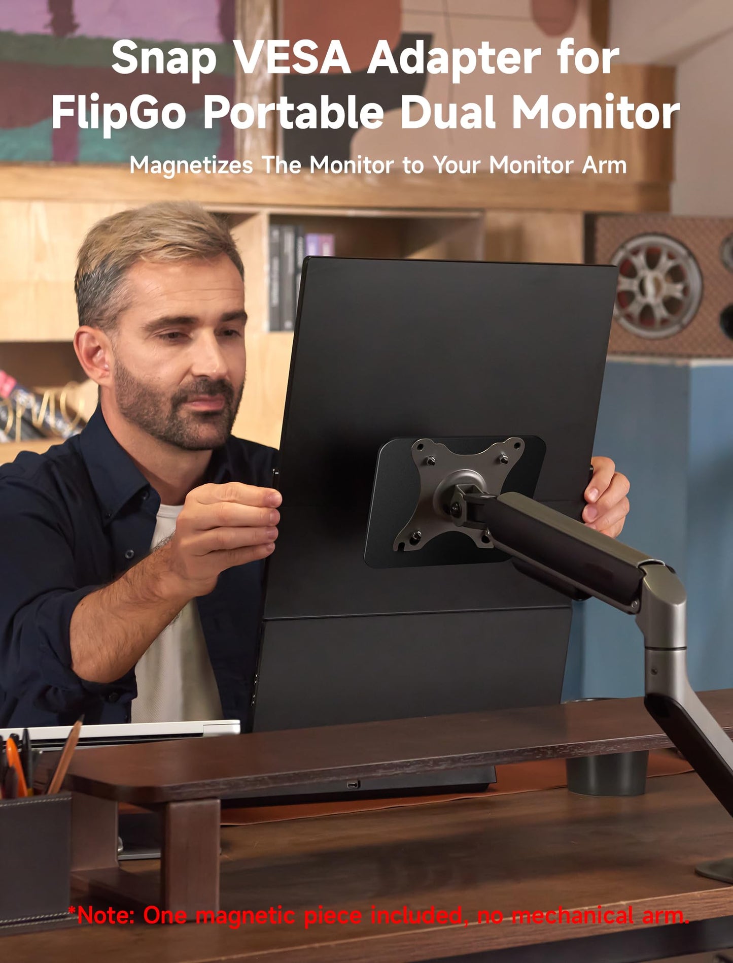 Adaptador VESA Magnético JSAUX para Monitor Portátil Dual Pantalla FlipGo 13.5", 15.6" y 16", Solo compatible con montajes VESA de 75 x 75 mm