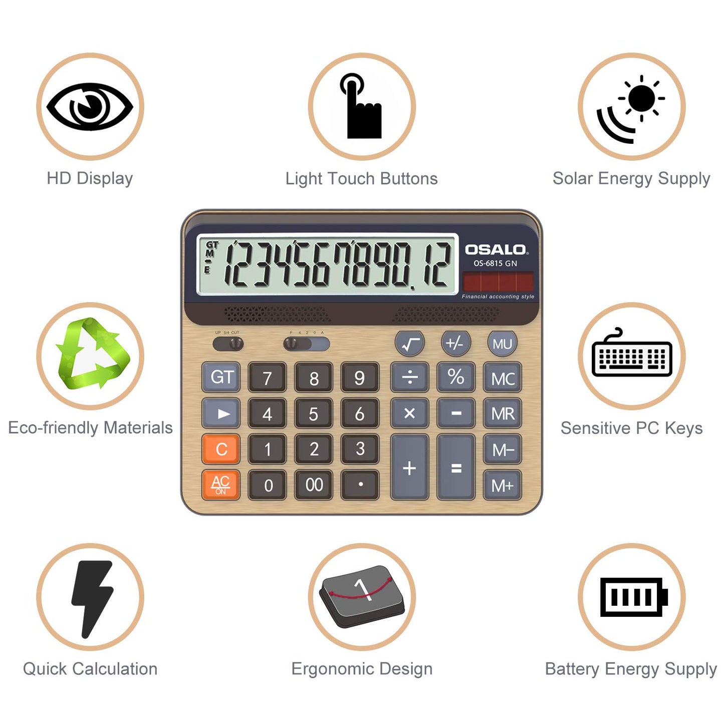 Calculadora de Escritorio Pantalla LCD Extra Grande de 5 Pulgadas Calculadora de Contabilidad de números Grandes de 12 dígitos con botón de Respuesta Gigante (6815GN-2 Piezas)