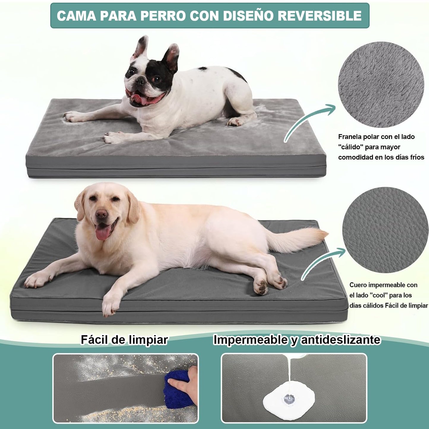 Cama Ortopédica Muja Grandes Doble Cara Inferior Antideslizante para Perro