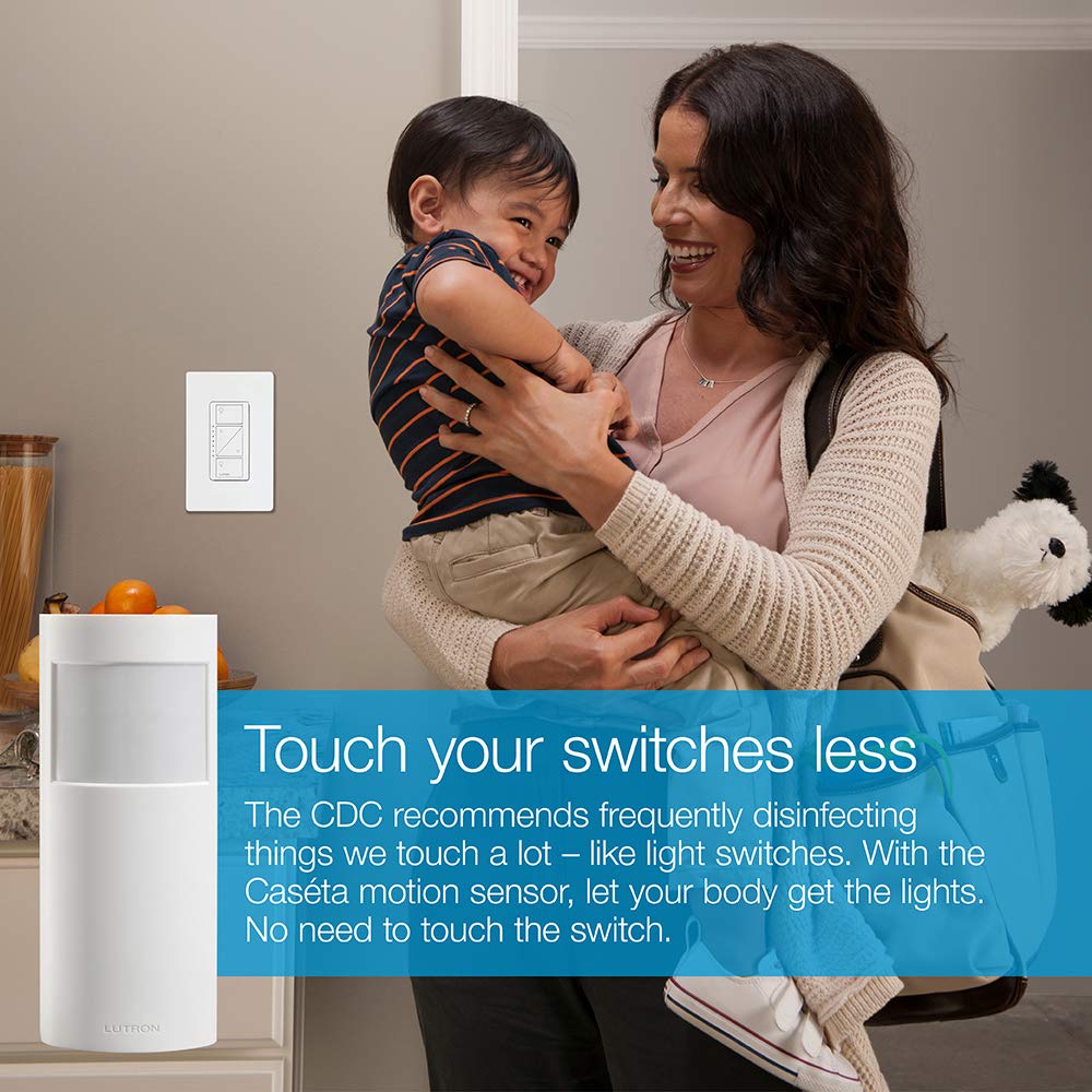 Lutron Caseta Smart Lighting Sensor de movimiento de encendido y apagado automático, para reguladores, interruptores y controles de ventilador, no requiere cables, PD-OSENS-WH, blanco