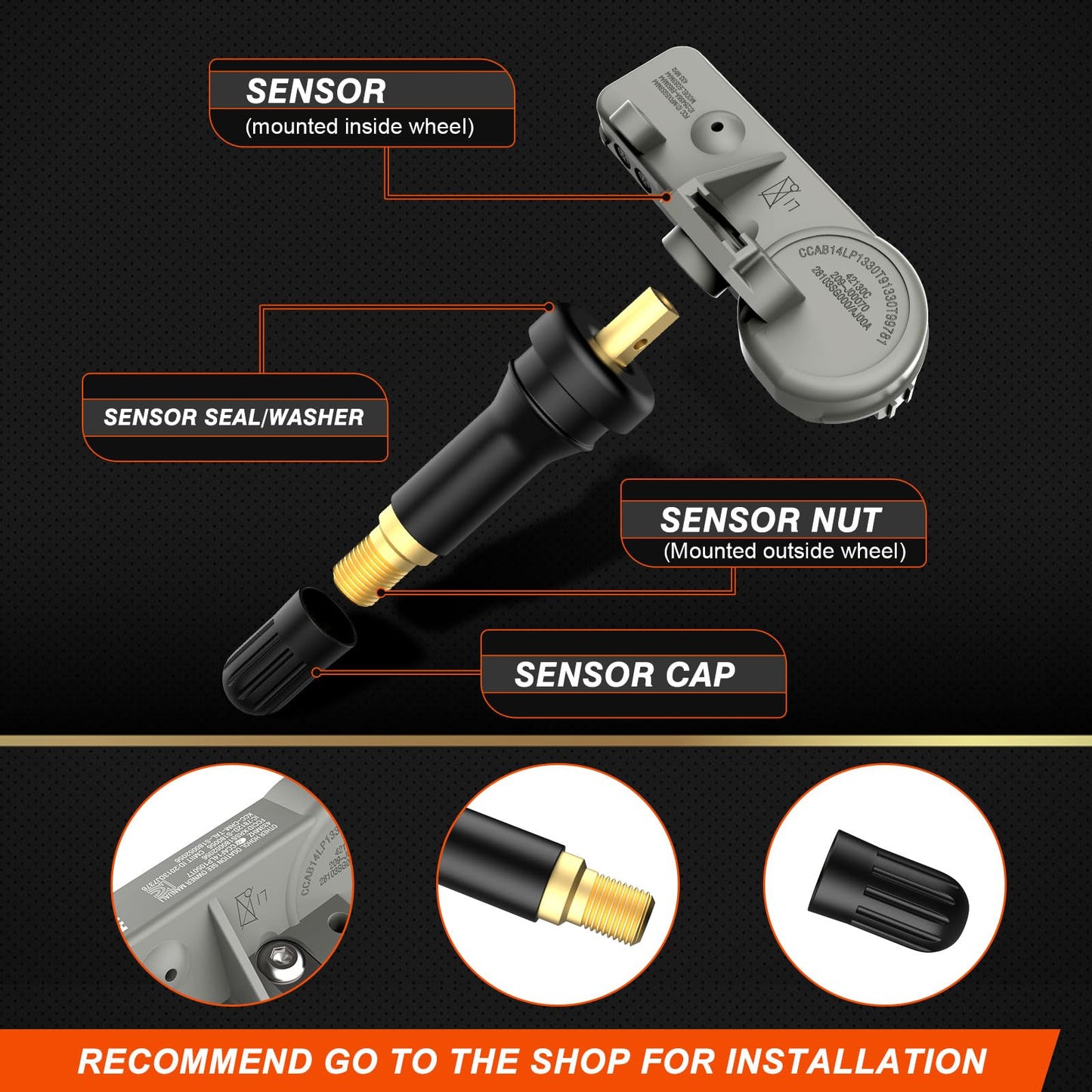 ISINFLASH Sensor TPMS, sensores de sistema de monitor de presión de neumáticos de 315MHZ, compatibles con Chevy GMC Buick Cadillac Pontiac Reemplazar OE 13581558, 13598771,13598772, 13586335,