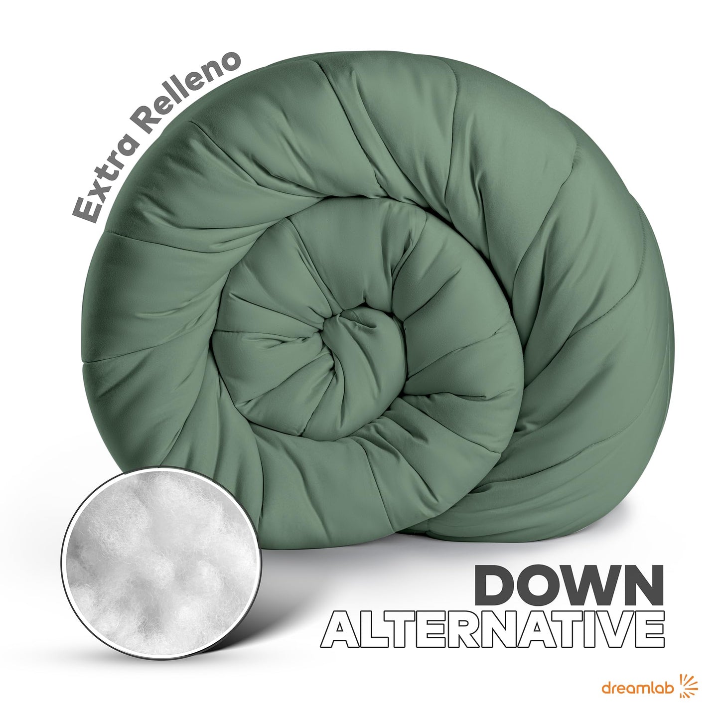 Dreamlab Edredón Acolchado para Toda Estación. Relleno de Microfibras Recubiertas con Gel. Lavado a Máquina. Usar como Edredón o con Funda Duvet. Hipoalergénico. (Verde Seco, Queen 223 x 223cm)