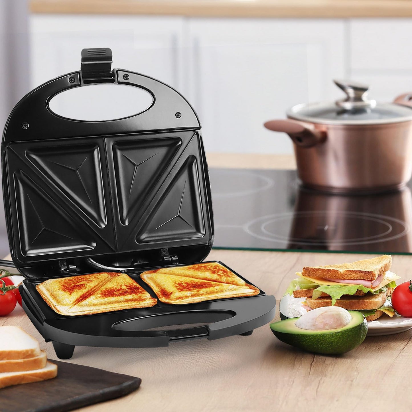 LSXD Sandwichera 750W, Panini Electrica con Recubrimiento Antiadherente, Luz Indicadora, Fácil de Limpiar, Mini Prensa para Hacer 2 Sandwiches, Pequeños Cocina Electrodomesticos (Negro)