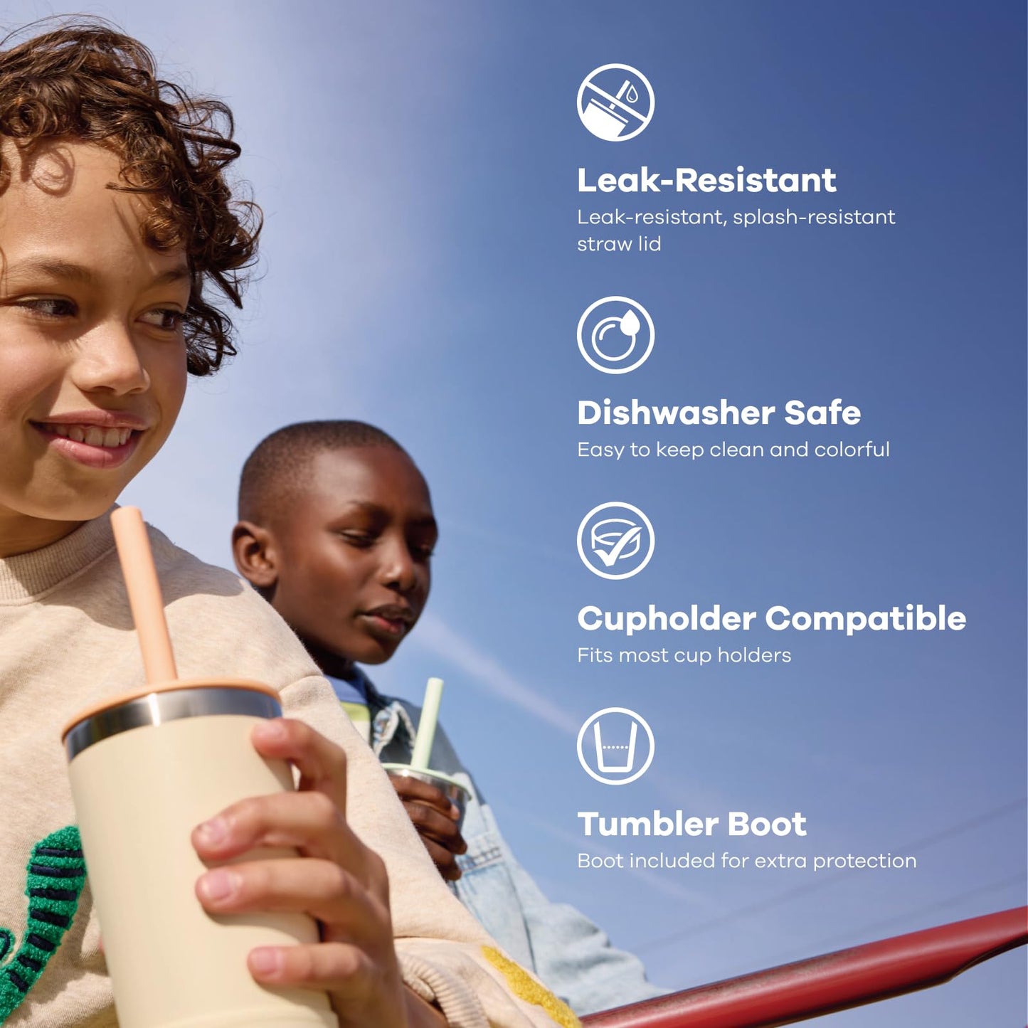 Hydro Flask - Vaso para niños de 12 onzas con tapa y popote para la escuela, acero inoxidable aislado en crema de coco