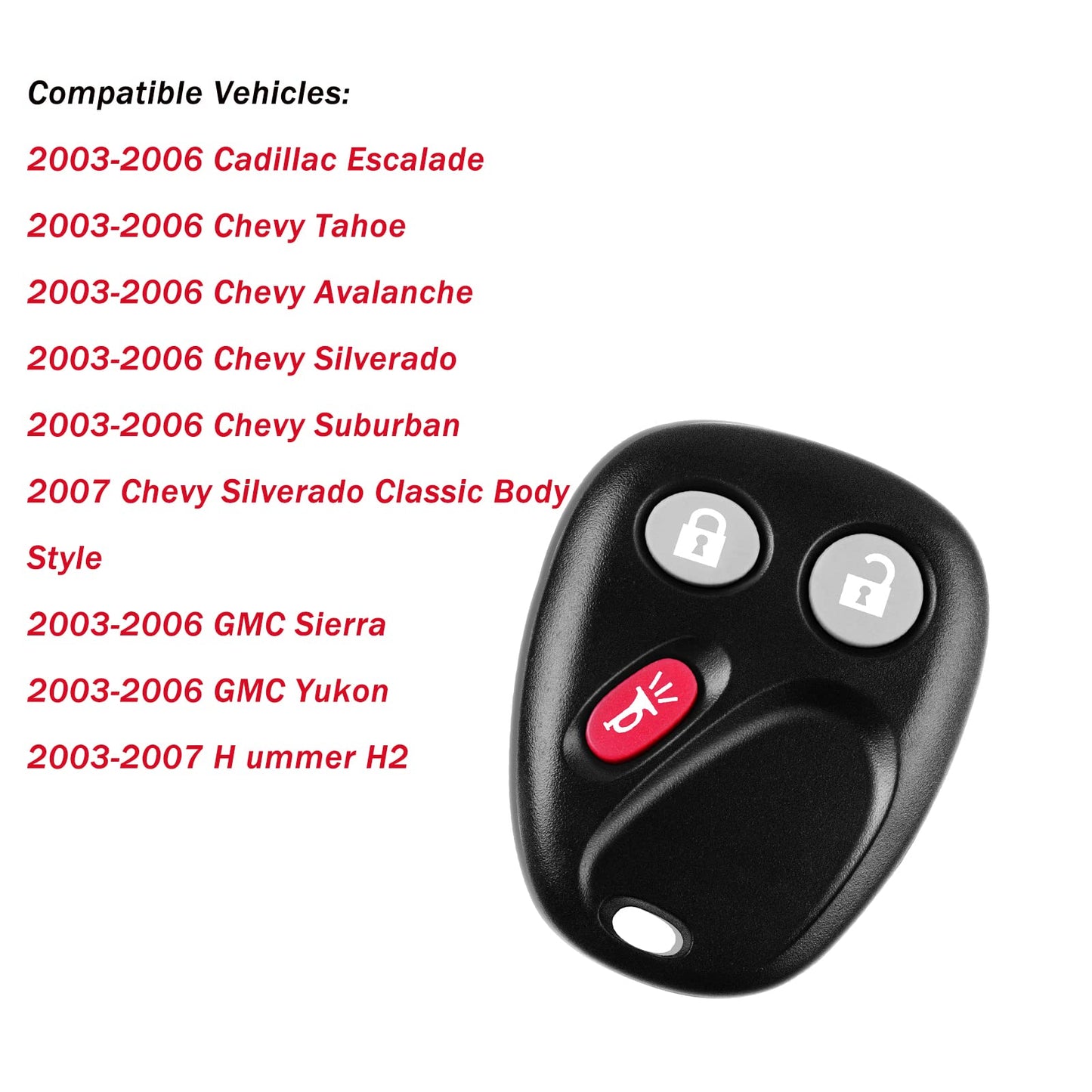 Control remoto de entrada sin llave de 3 botones para llave de coche para Chevy Tahoe 2003-2006, Avalanche, Silverado, Suburban / Cadillac Escalade / GMC Sierra, Yukon (FCCID: LHJ011) 315MHz paquete