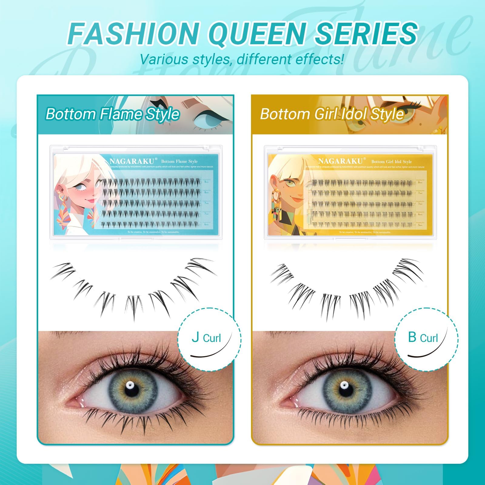 NAGARAKU Pestañas inferiores postizas 80 Pcs No Necesita Pegamento Ni Removedor Presión En Un Solo Paso Pestañas Reutilizables Prepegadas En Casa Pestañas Inferiores (BSA-01, 0,07 J Curl 6-8 mm)