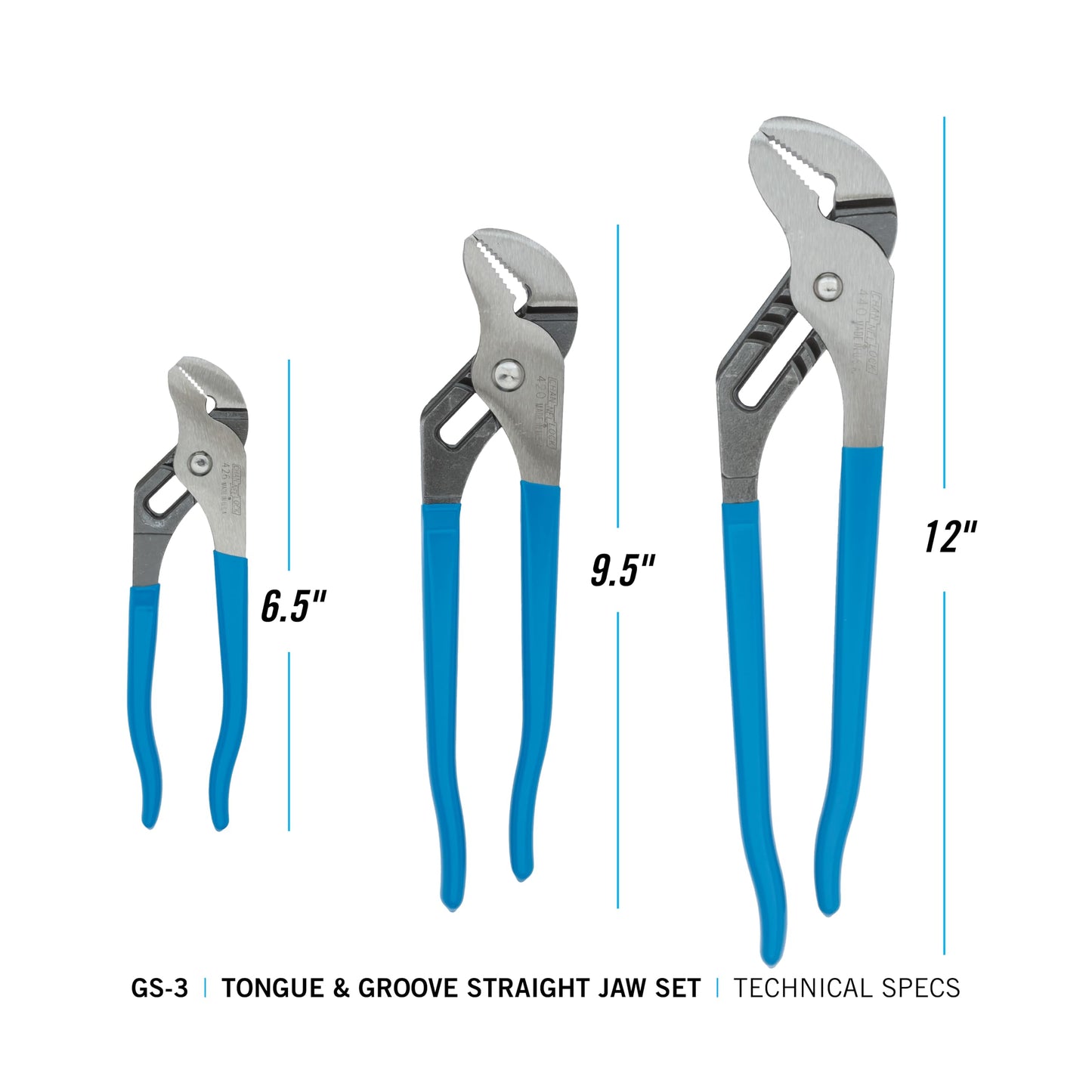 Channellock 3 Piece 9-1/2-Inch, 6-1/2-Inch, and 12-Inch Tongue and Groove Plier Gift Set