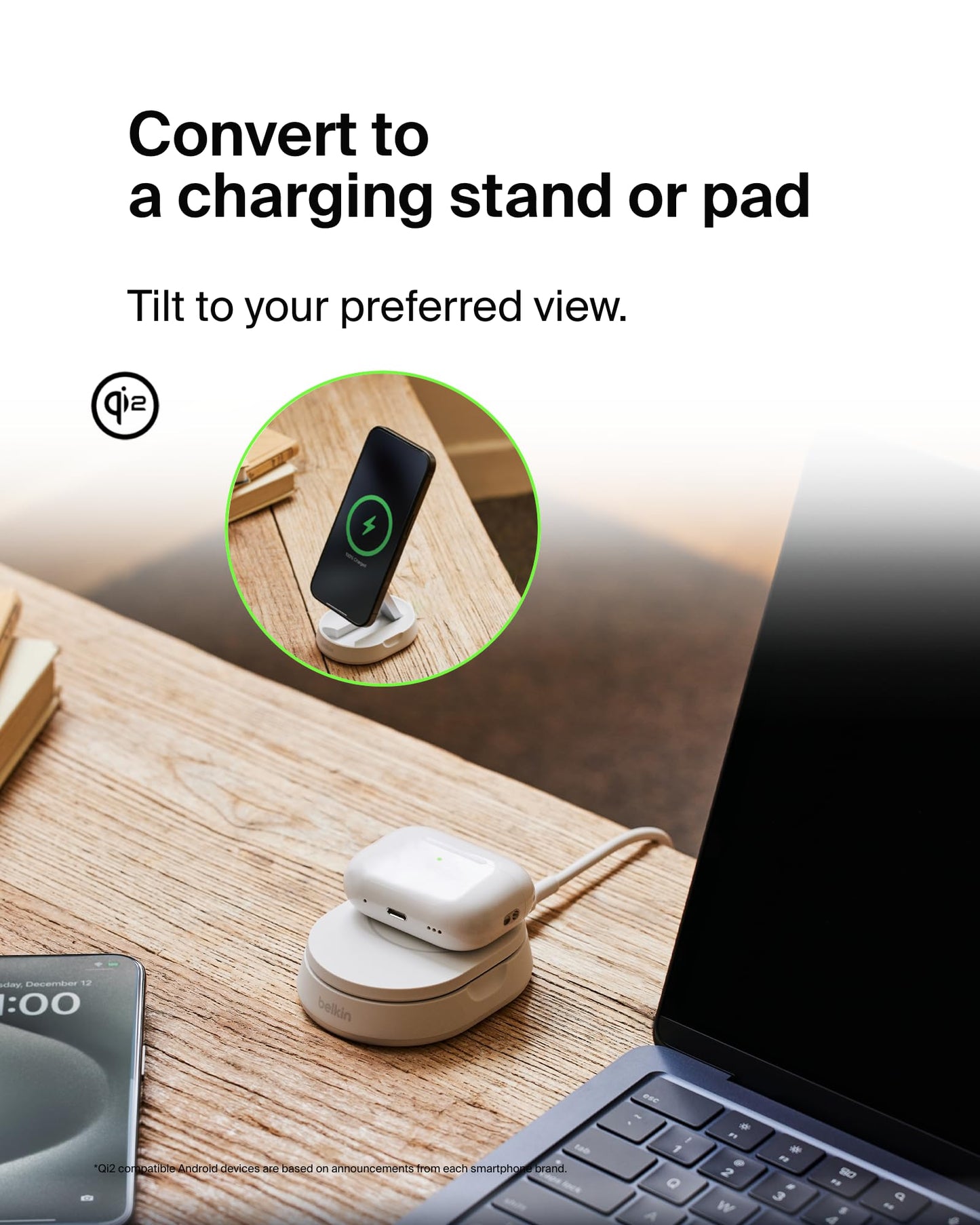 Belkin - Soporte de Carga magnético Convertible de 15 W, Cargador rápido Qi2 Compatible con MagSafe, Cargador de iPhone 12 en adelante