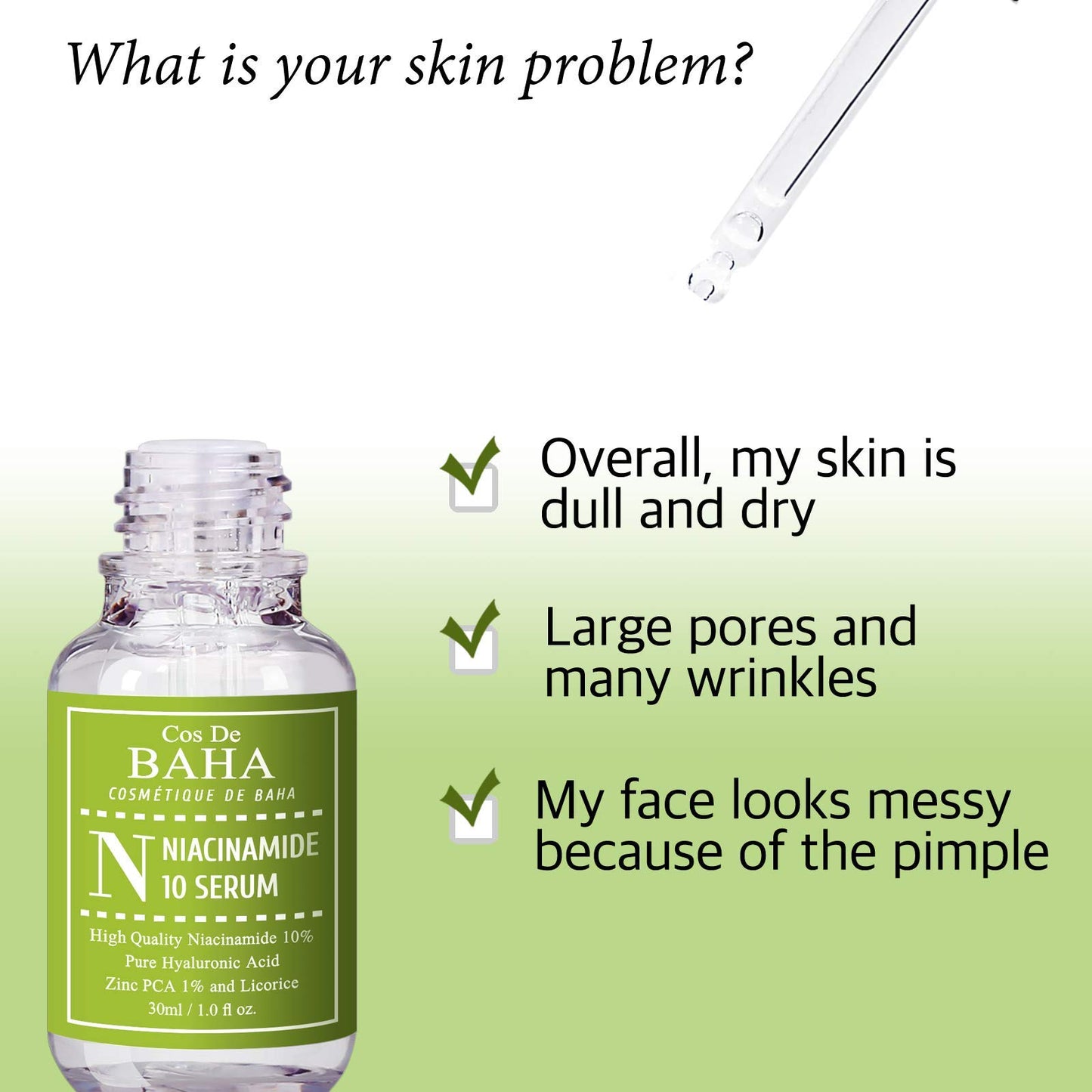 Cos De BAHA 10% Niacinamide Serum 1oz with Zinc 1% & Hyaluronic Acid & Allantoin for Facial - Dark Spot Corrector for Face + Pore Reducer Fade Cream +