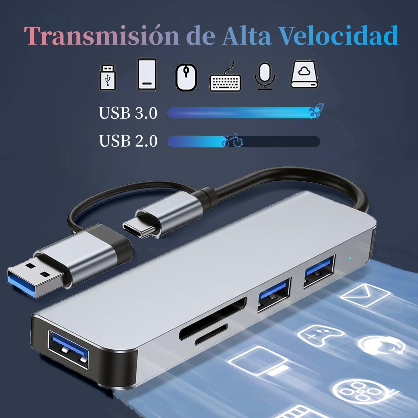 Adaptador USB C Hub 5en1 MacBook Pro XPS HDMI 4K Ethernet PD 100W