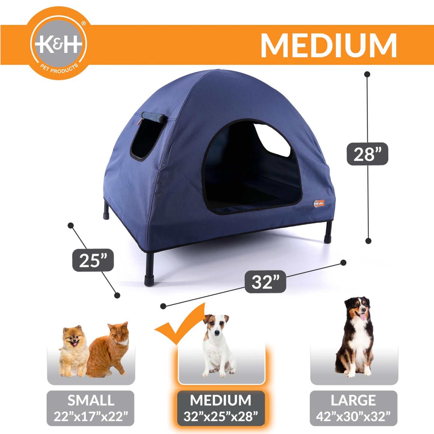Casa para Mascotas K&H Pet Products Azul Marino con Cama Elevada Medium para Interiores y Exteriores