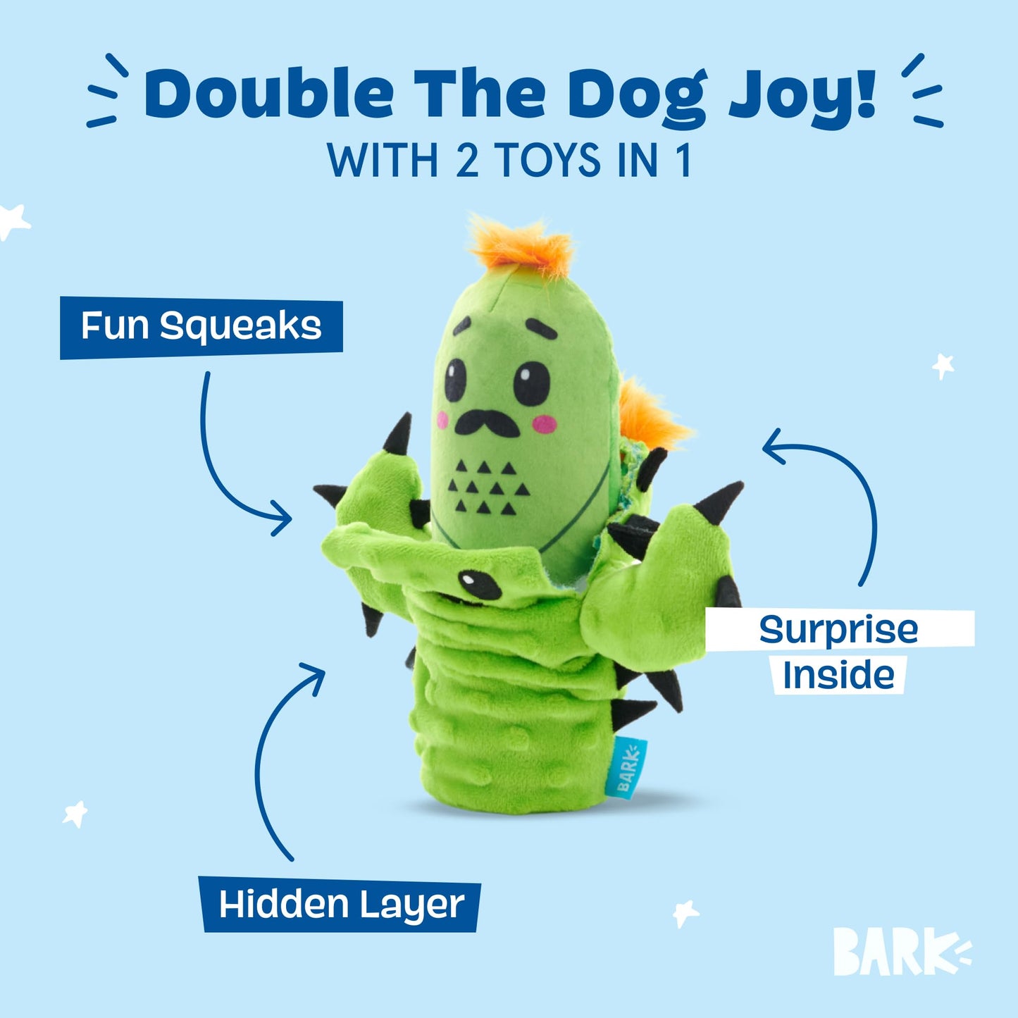 Barkbox BARK Prickly Pete Rip & Reveal Juguete masticable para perros y cachorros, pequeño