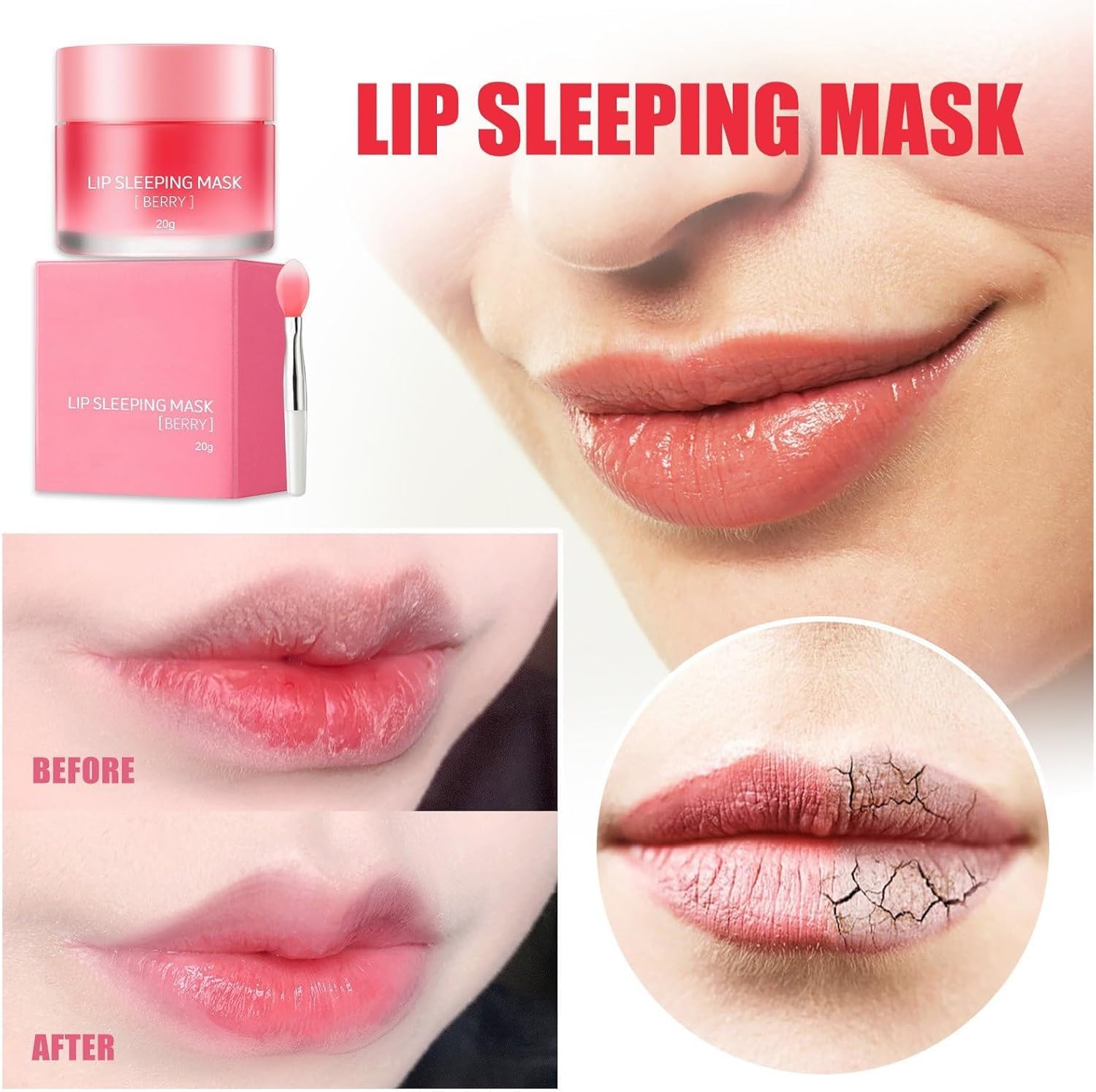 Mascarilla Hidratante Para Labios – Bálsamo Labial Reparador De Día Y Noche Para Labios Secos Y Agrietados – Reduce Las Líneas De Los Labios, Mejora El Color De Los Labios, Hidrata Y Rellena Los Labios Para El Cuidado De Los Labios (Berry)