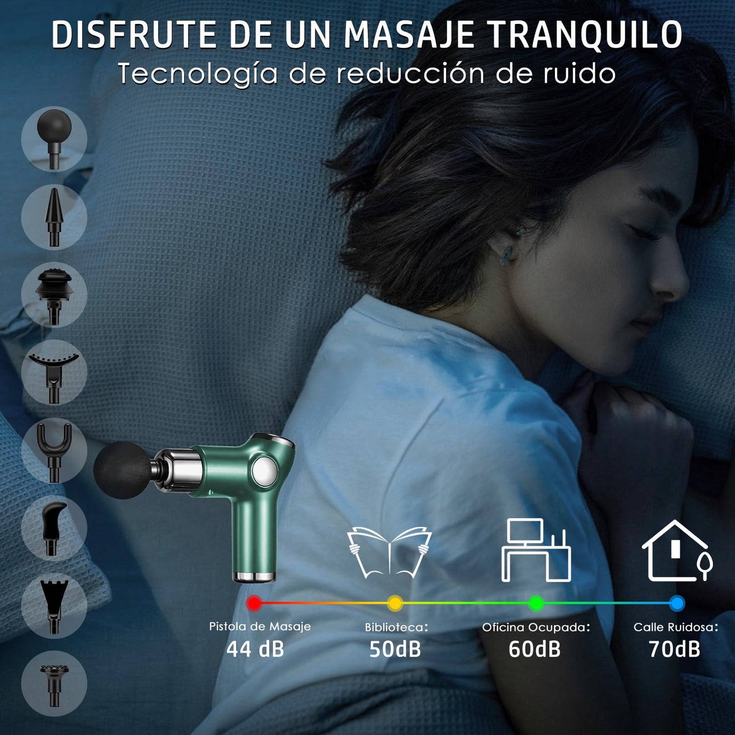 Pistola de Masaje Handheld,Mini Massage Gun Masajeador Muscular Eléctrico,con 8 Cabezales y 32 Niveles Ajustables,Máquina de Masaje Espalda Recargable,Súper Silencioso y con Pantalla Lcd,Verde