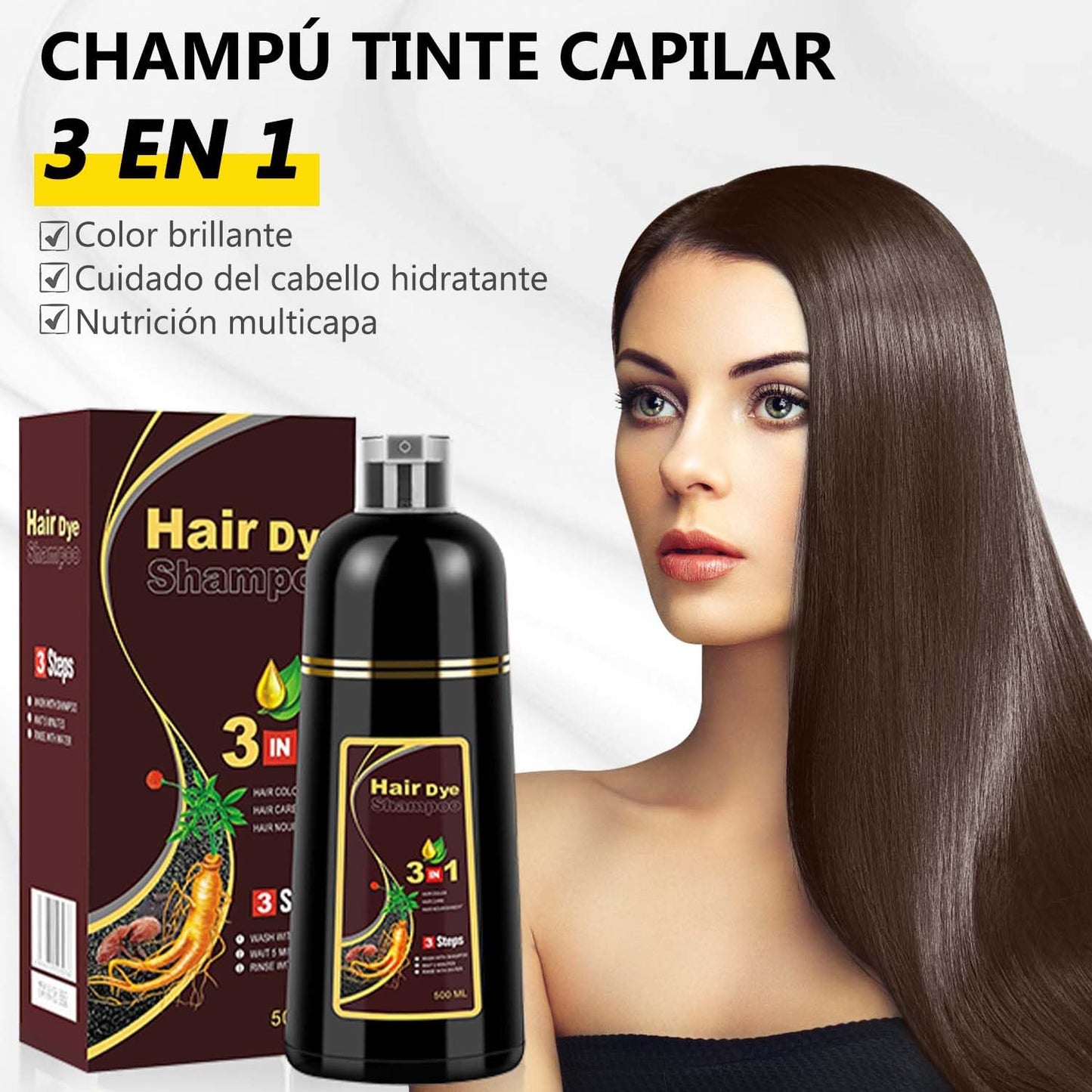 Champú Instant Hair Color para Cabello,Champú para Teñir el Cabello, Champú Tinte Instantáneo 3 En 1,Coloración a Base de Hierbas en Minutos para Mujeres y HombresChampú para Teñir el Cabello (Café)