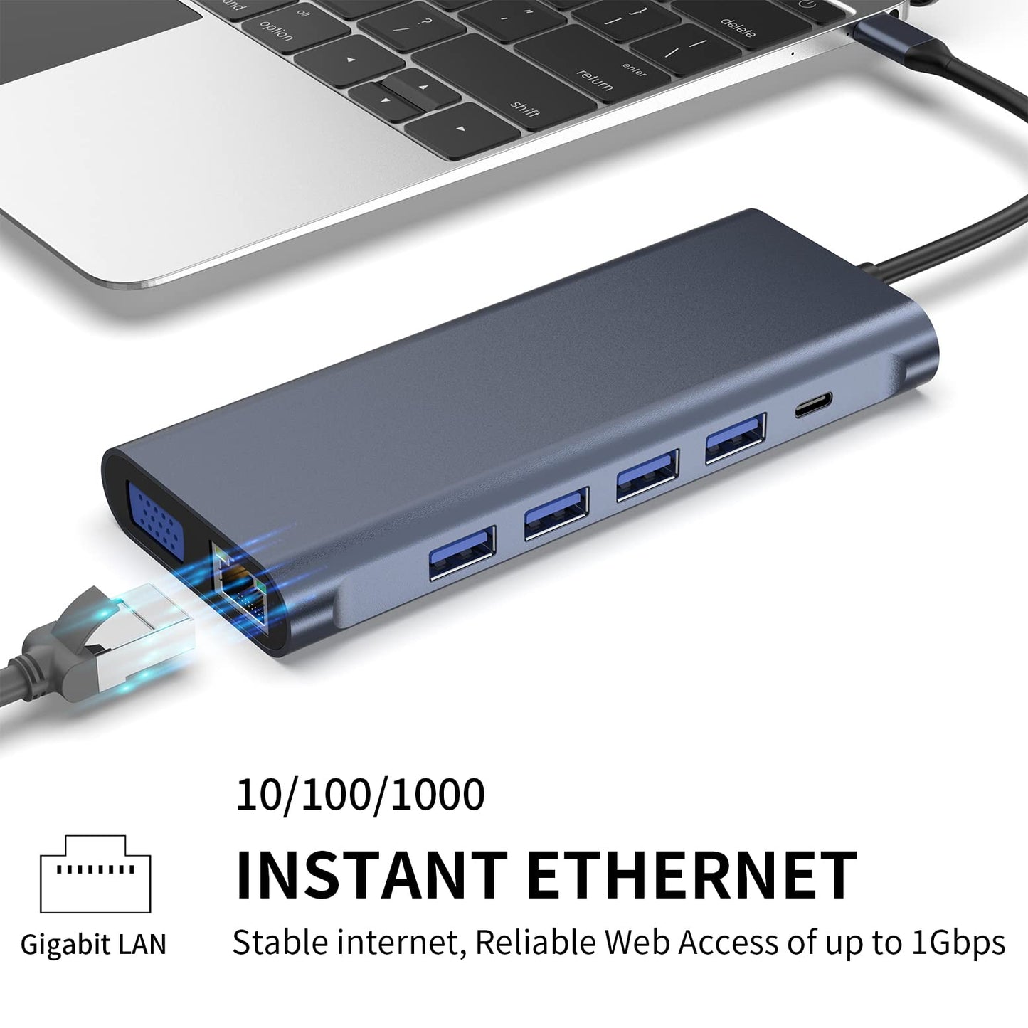 Concentrador de estación de acoplamiento USB C (13 en 1) con 2 puertos HDMI 4K, Ethernet, VGA, audio, USB3.0 TF/SD Dongle Dongle compatible con MacBook iPad Pro, Dell Hp Lenovo