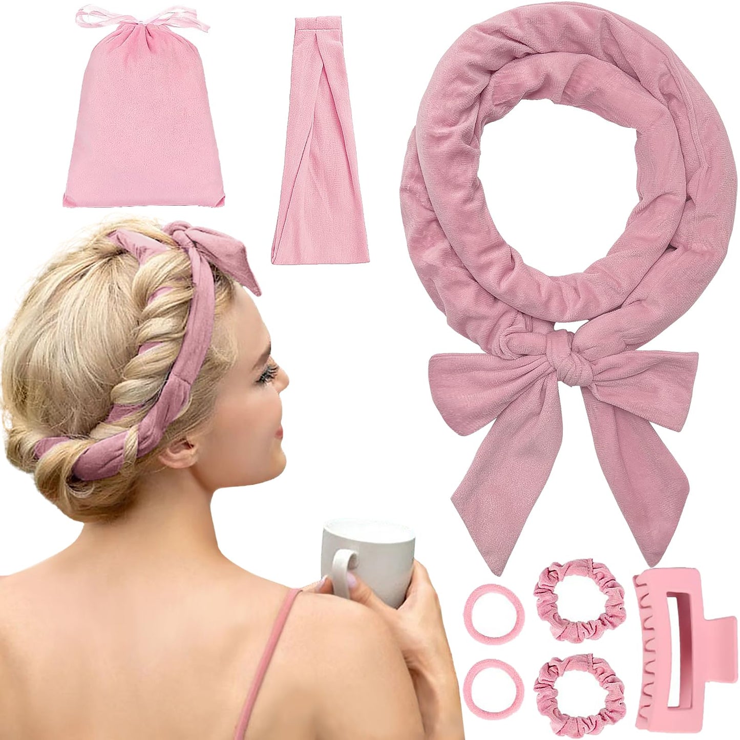 ZIMRAHYG Rizos Sin Calor, Rizadores de Cabello Sin Calor 8 Piezas, Kit de Ondas Sin Calor Con Pinzas para el Cabello y Coletero, Rizador Natural de Onda Suave Sin Daños en el Que Puedes Dormir