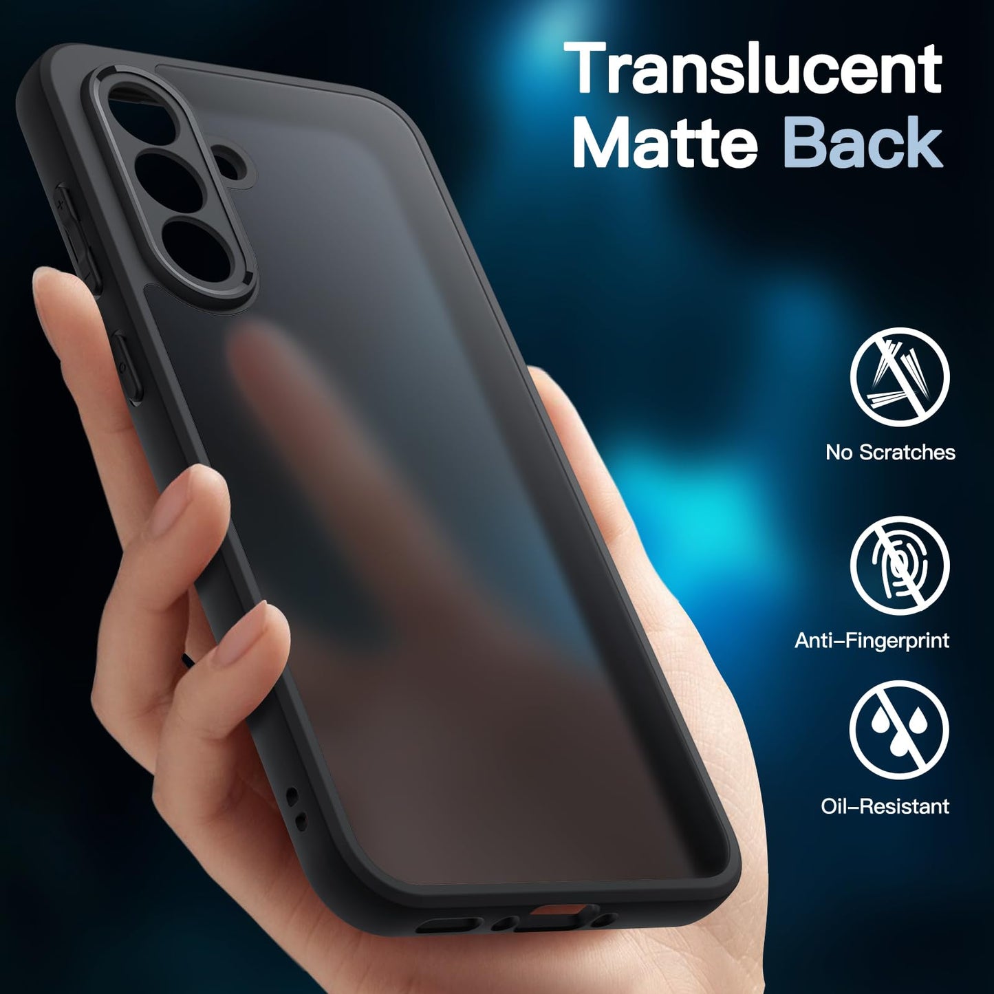 JETech 3 en 1 Funda Mate para Samsung Galaxy A36 5G con 2 Protector Pantalla Mica Cristal Vidrio Templado, Carcasa Antigolpes Translúcida Esmerilada con Protección Cámara (Negro)