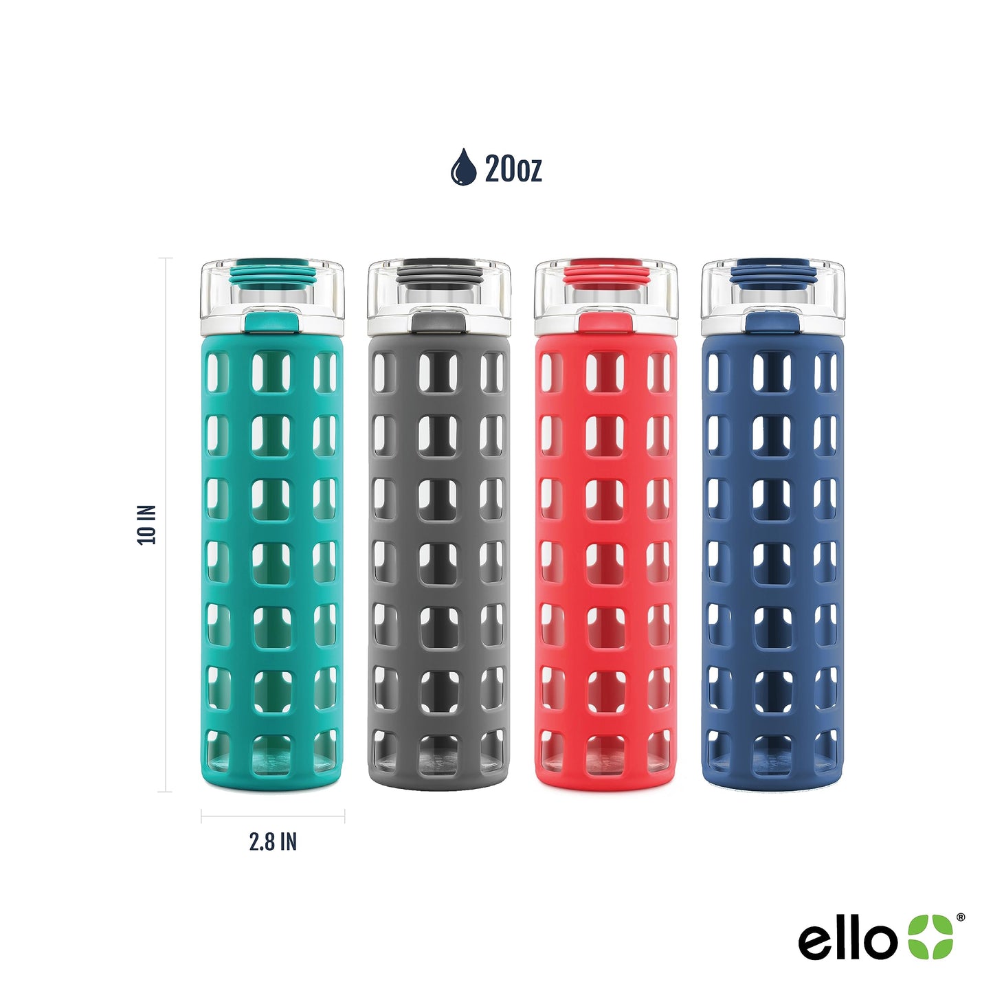 Ello Syndicate Botella de vidrio con tapa abatible para agua, 591 ml, sin BPA