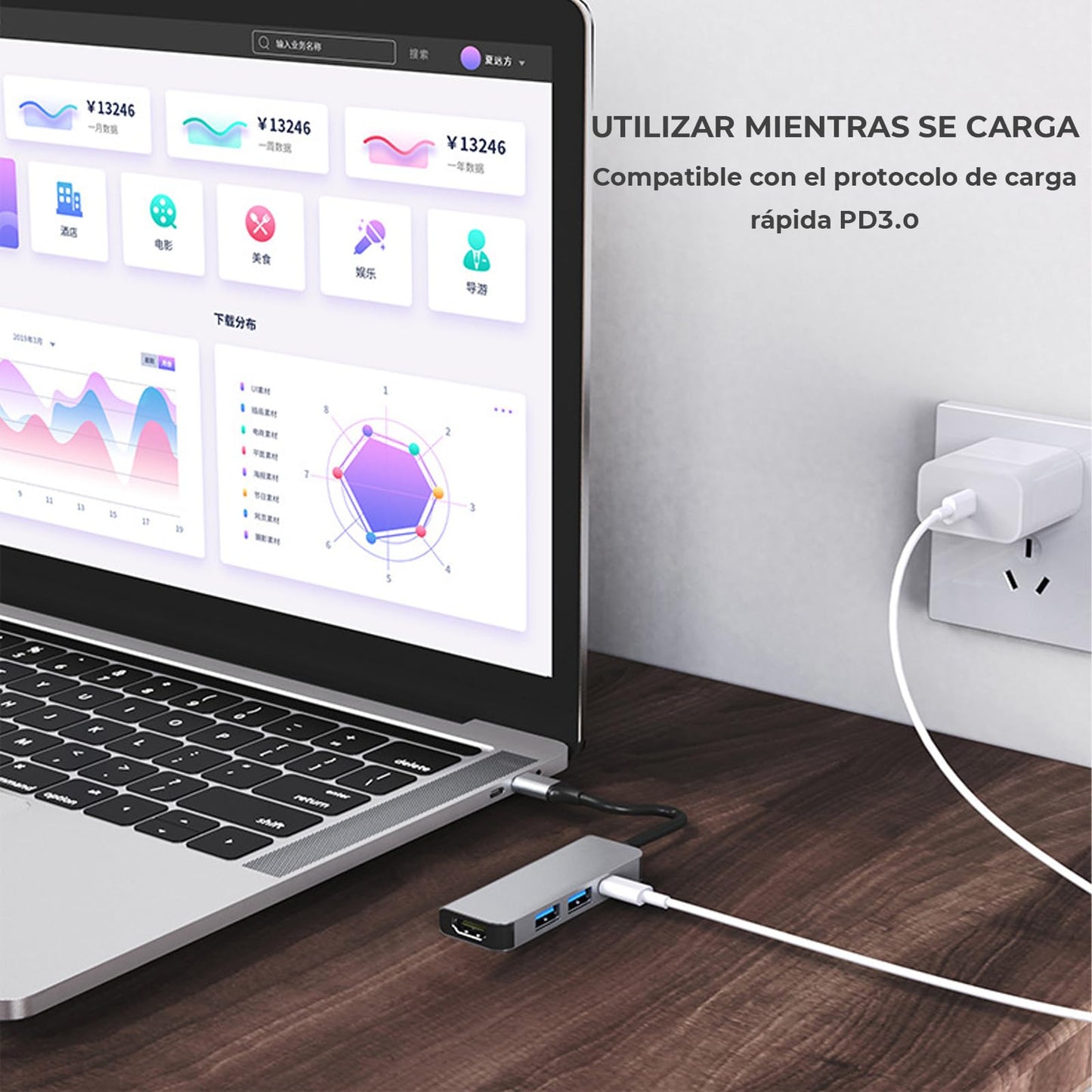 Adaptador USB C WULAR Multipuerto Hub 4 en 1 a HDMI 4K Compatible con MacBook Pro, MacBook Air M1 M2, DELL y Más Dispositivos Tipo C