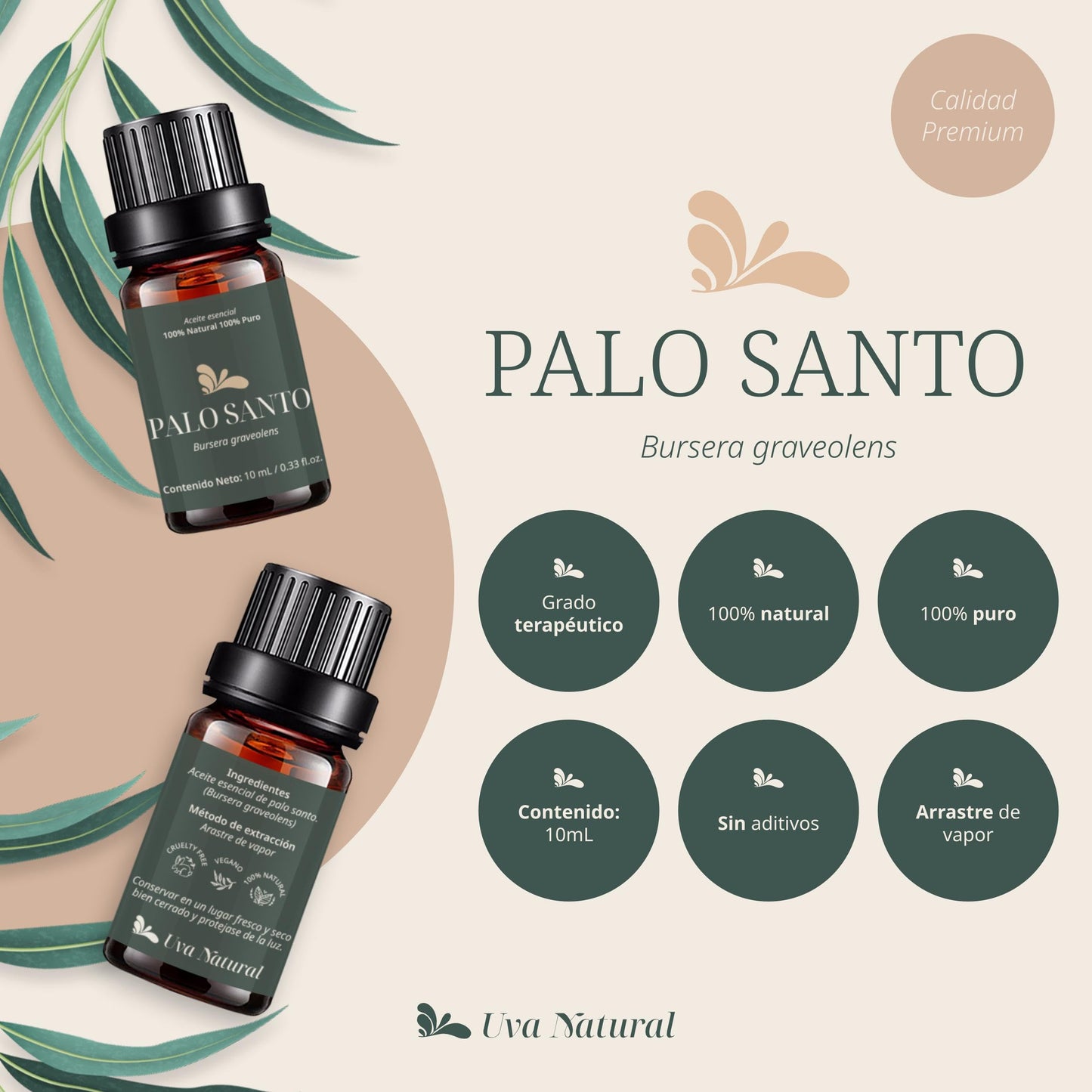 Aceites Esenciales Aromaterapia Palo Santo UVa Natural 100% para Difusores y Humidificadores con Caja de Regalo Exquisita
