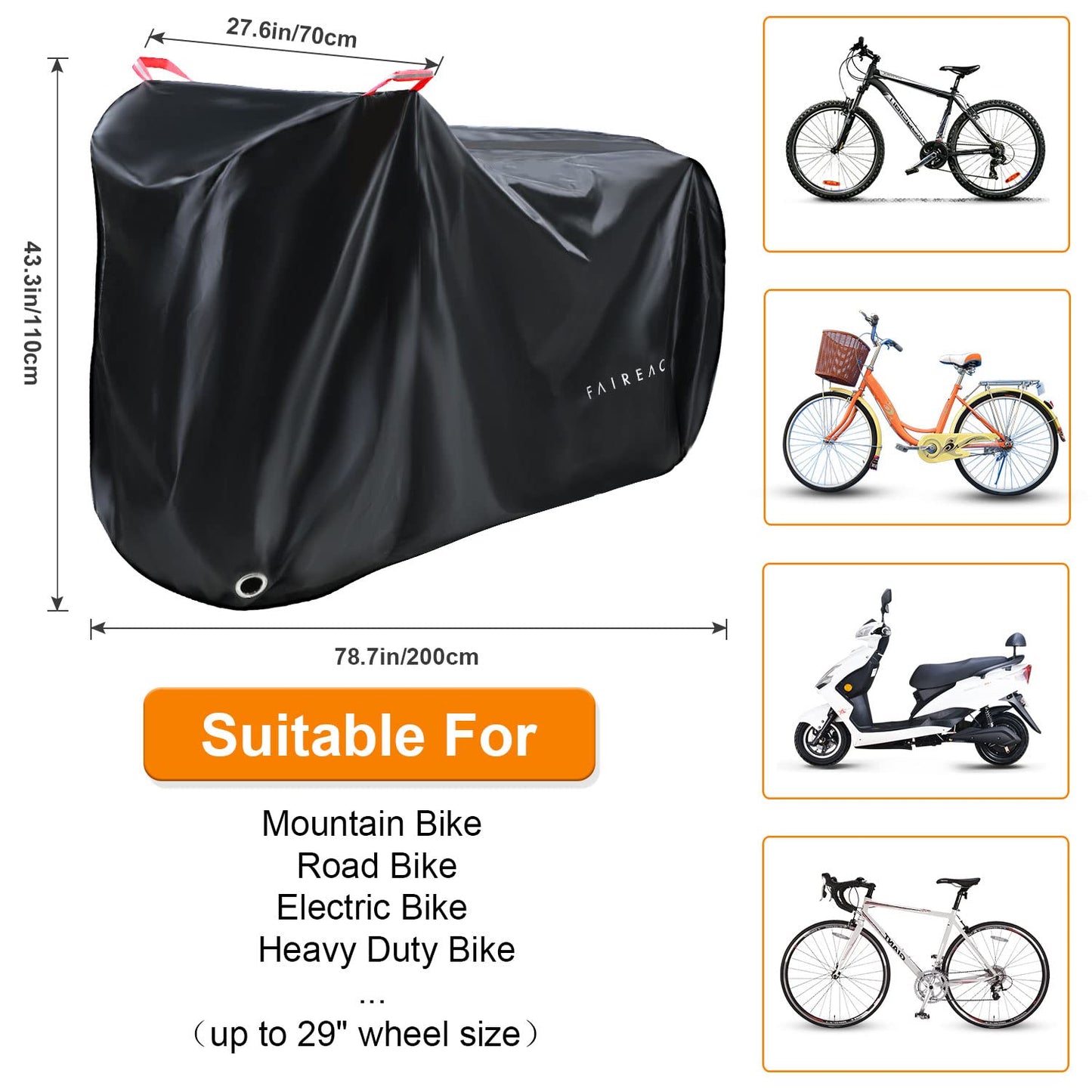 FAIREACH Funda protectora para bicicleta, cubierta de bicicleta al aire libre impermeable por poliéster Oxford 210D de alta calidad protección UV anti lluvia nieve polvo para bicicleta de carretera