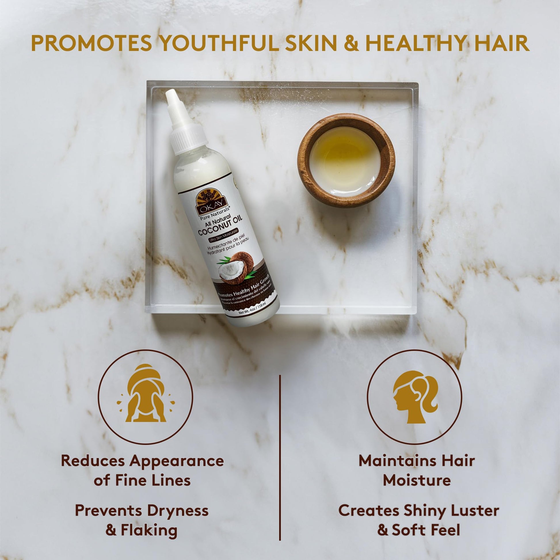 Aceite de Coco Okay Puro para Cabello y Piel 4 oz