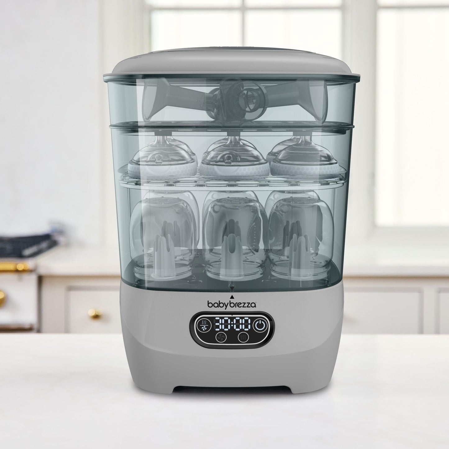 Baby Brezza - Esterilizador y secador de biberones avanzado, 33% más rápido, desinfectante de vapor de mayor capacidad, máquina de esterilización universal para todas las botellas + piezas de bomba