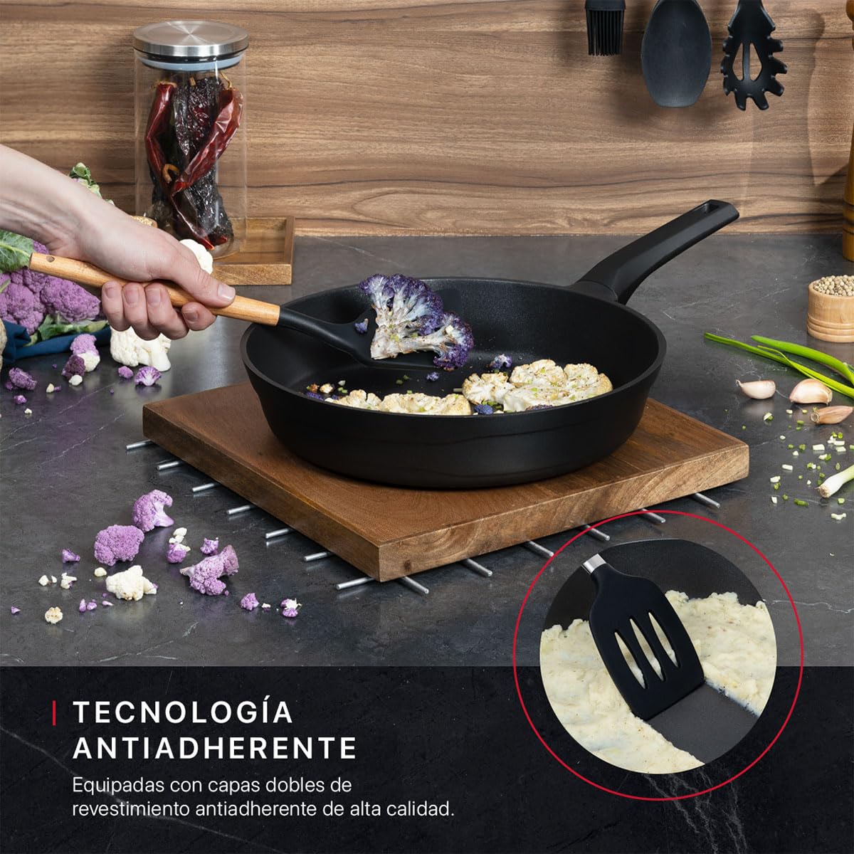 Cookify Set de Sarten y Cacerola de Aluminio con Revestimiento Antiadherente para todo tipo de estufas (3 piezas - 28 cm)