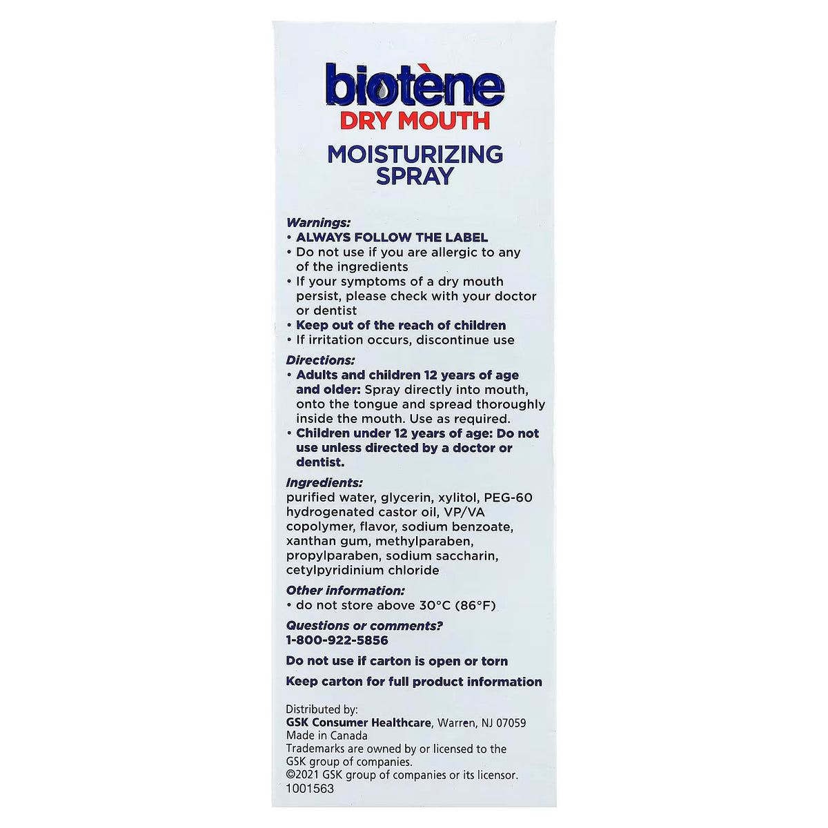 Spray Bucal Hidratante Biotene Menta Suave Sin Azúcar para Boca Seca y Aliento Fresco