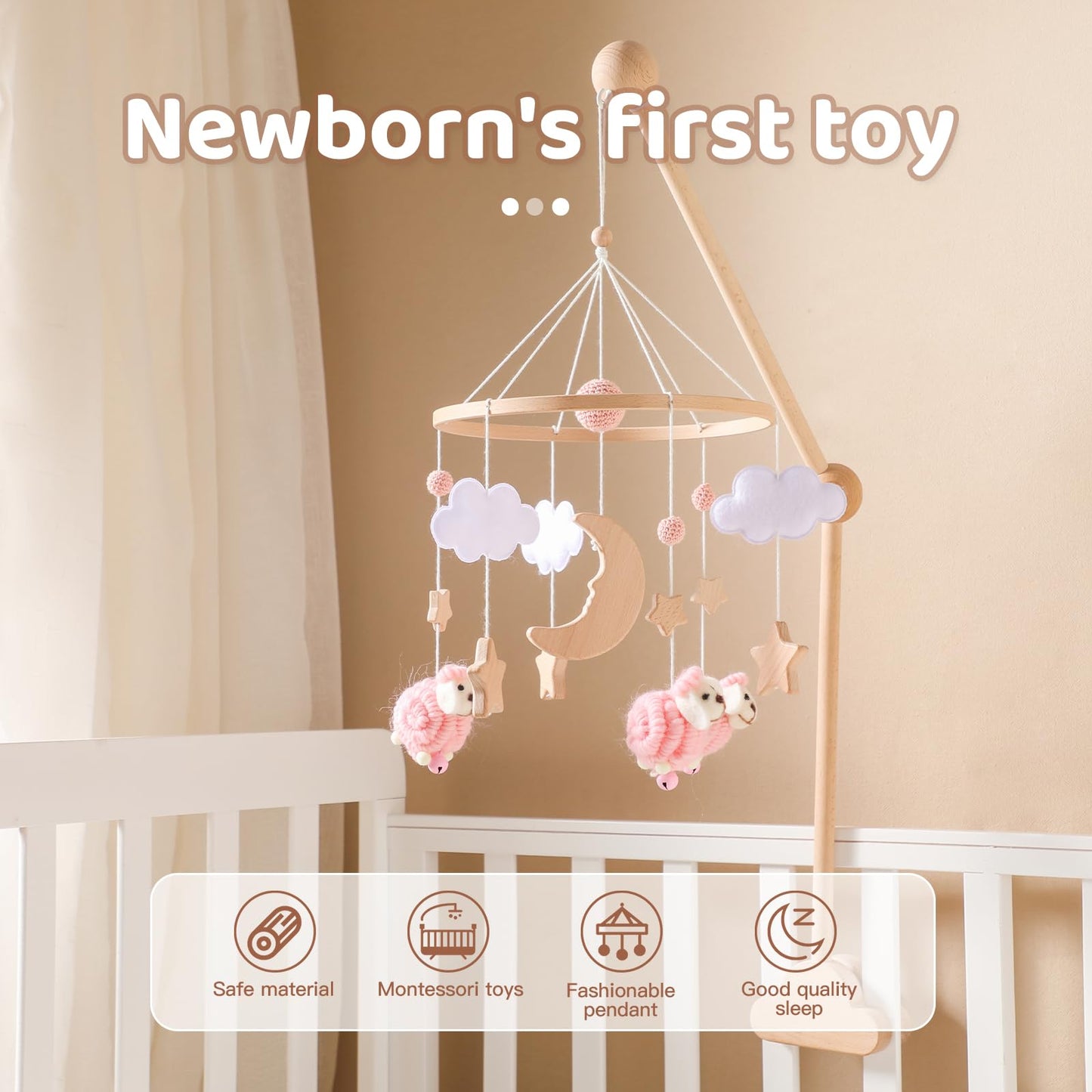 Ikubigu - Móvil para cuna, Montessori para cuna de bebé para niños y niñas, Móvil de bebé para moisés, decoración de cuarto de bebé para colgar recámara infantil, juguetes para calmar – Regalo neutro