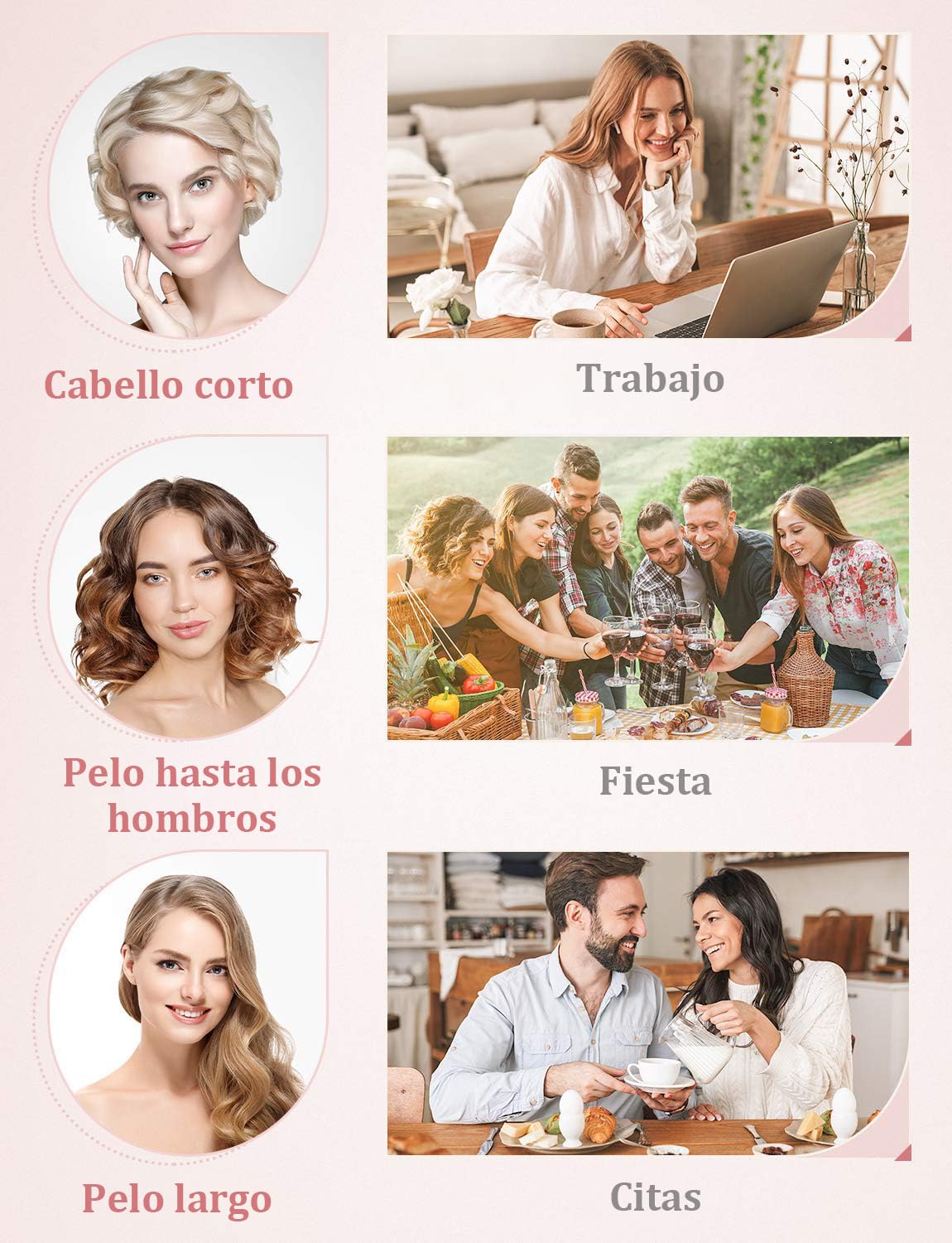 Rizador de Pelo 5 en 1 con Guantes y Peines - Calentamiento Instantáneo - Herramientas de Peinado Profesionales - Pelo Largo y Corto - Ceramicas - Color Oro