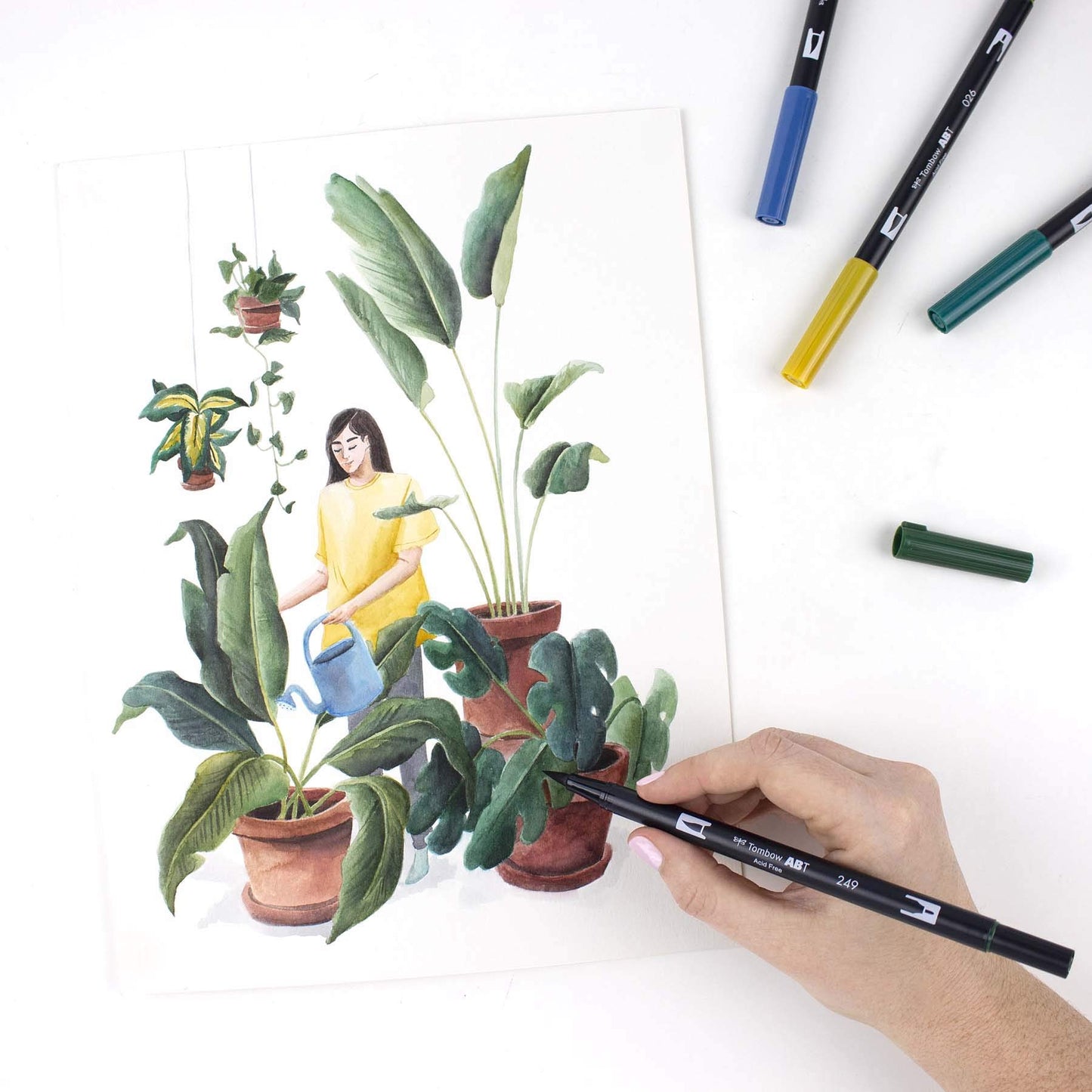 Tombow - Rotulador artístico con doble pincel 56218, bohemio, paquete de 10 Rotuladores mezclables, con brocha y punta fina