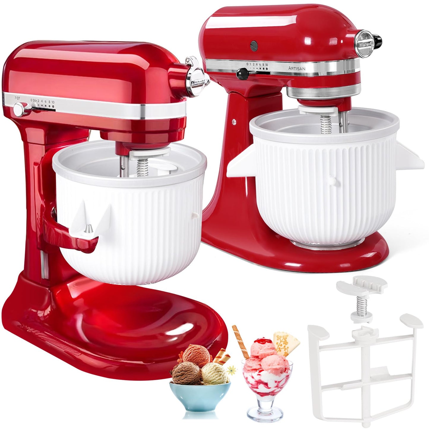 Accesorio de helado compatible con mezcladores KitchenAid de 4.5/5/6/7QT, hace 2 cuartos de helado, compatible con el accesorio de la máquina de helado KitchenAid, apto para lavaplatos (no apto para