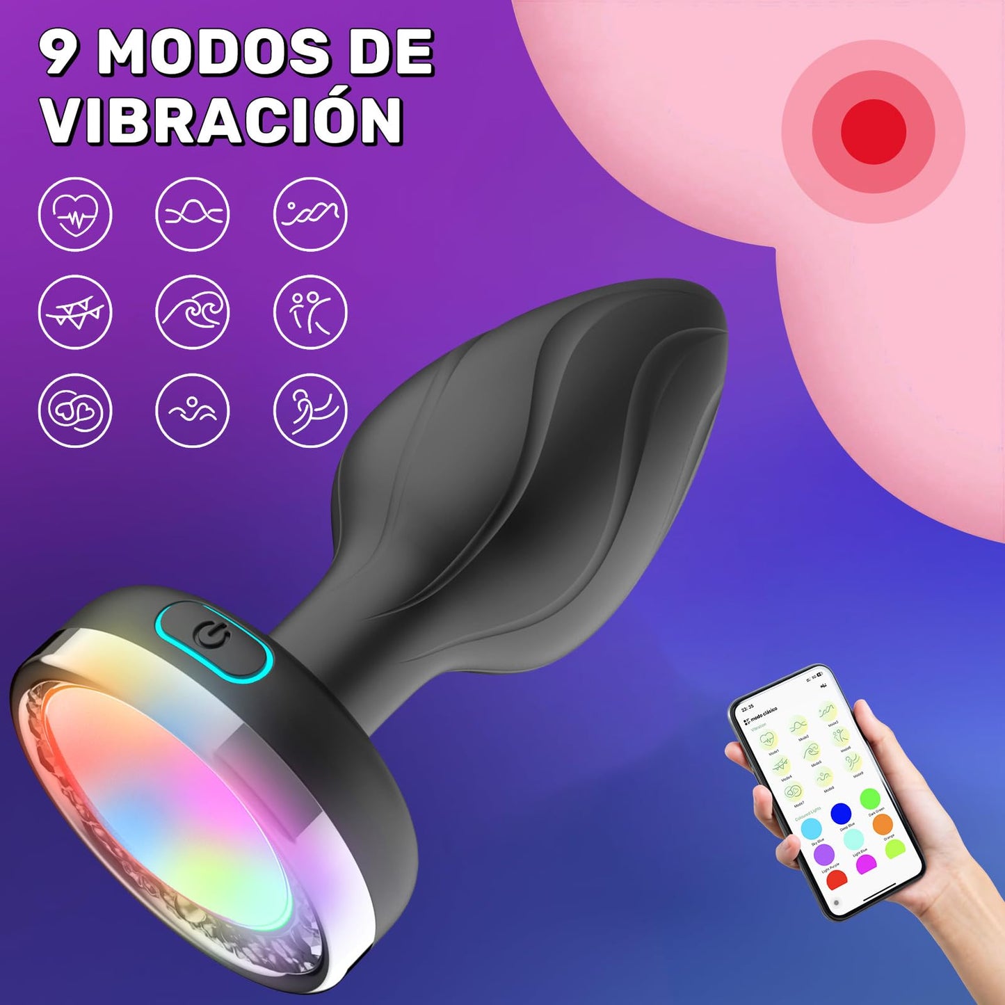 Vibrador Anal ZEZELIFE Negro Control por APP Inteligente con 9 Modos para Mujer y Hombre